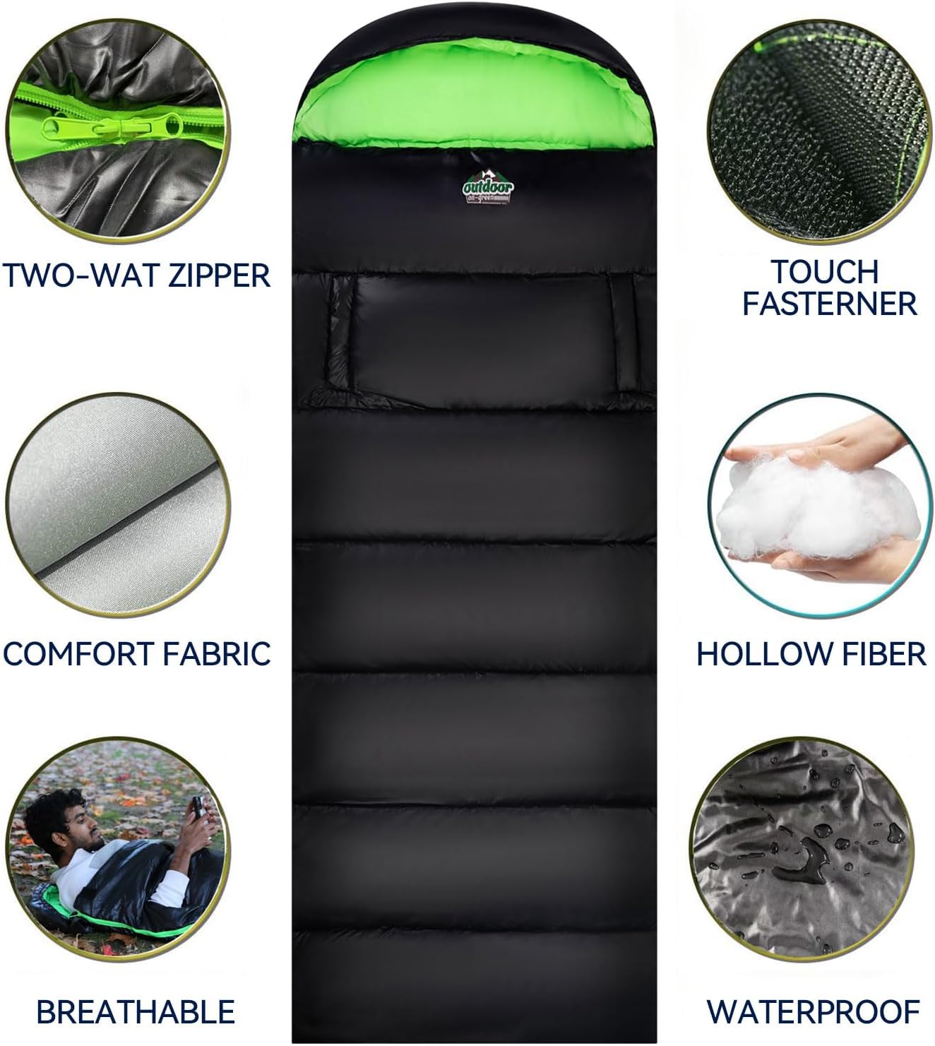4 Season Adults & Kids Sleeping Bag - Warm, Waterproof & Lightweight - Great for Camping, Backpacking & Hiking - Image 3