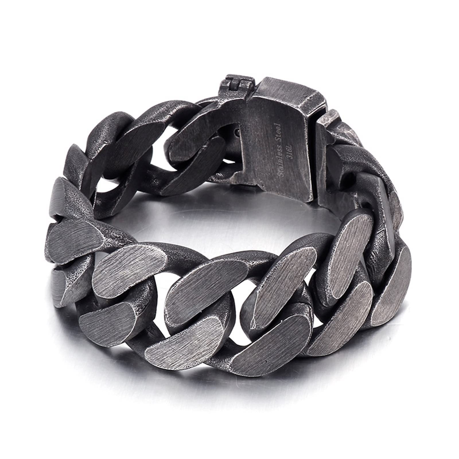 Strangarmbänder in Edelstahl, Panzerkette Personalisiertes Armband Eco-Verpackung Kleine Geschenke für Männer, 25cm Länge, 25mm Breite, Schwarz