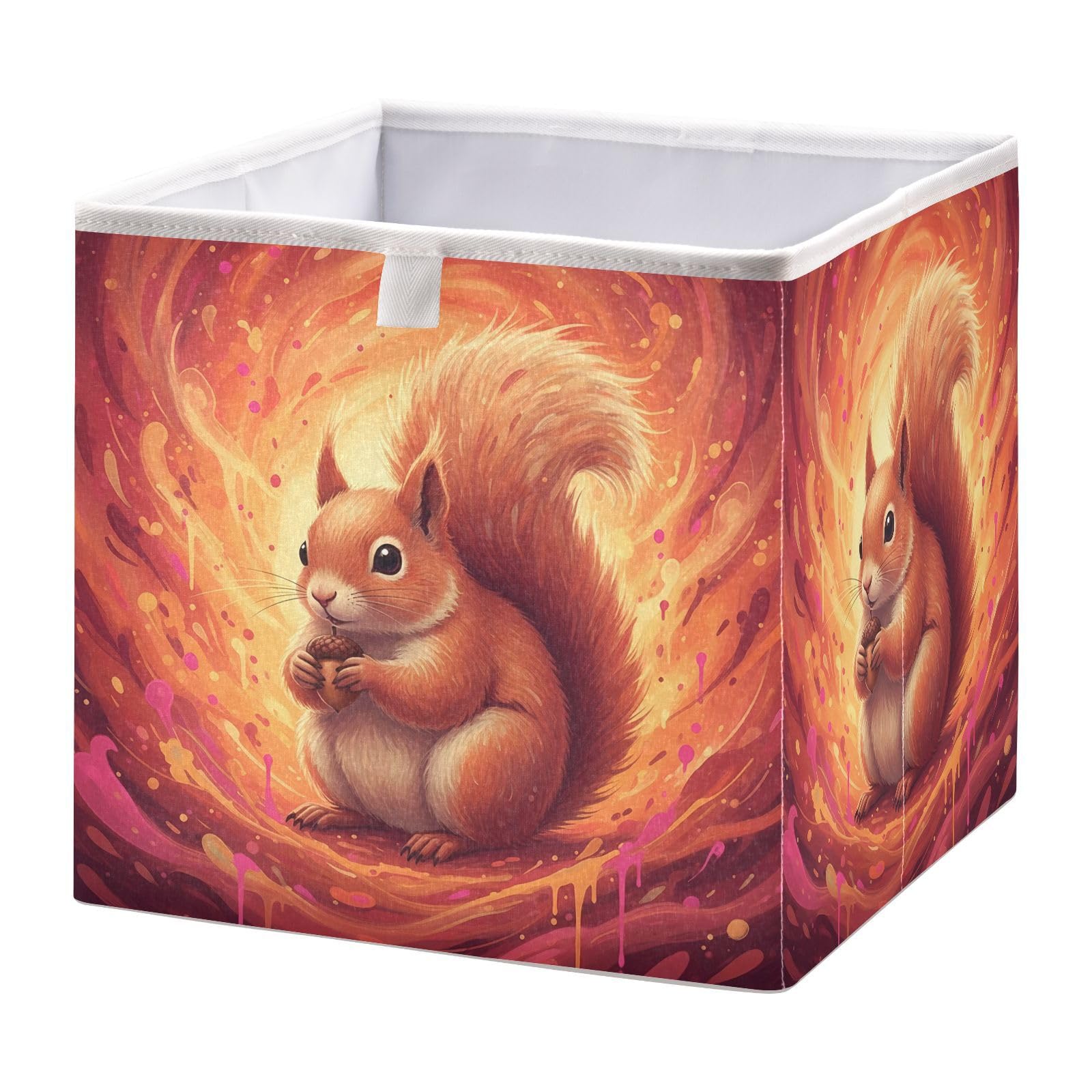 Ewusp Squirrel Cube Storage Boxes 28x28 cm Foldable Closet Organiser Bin Holiday Basket Baby Basket for Nursery Bedroom Office