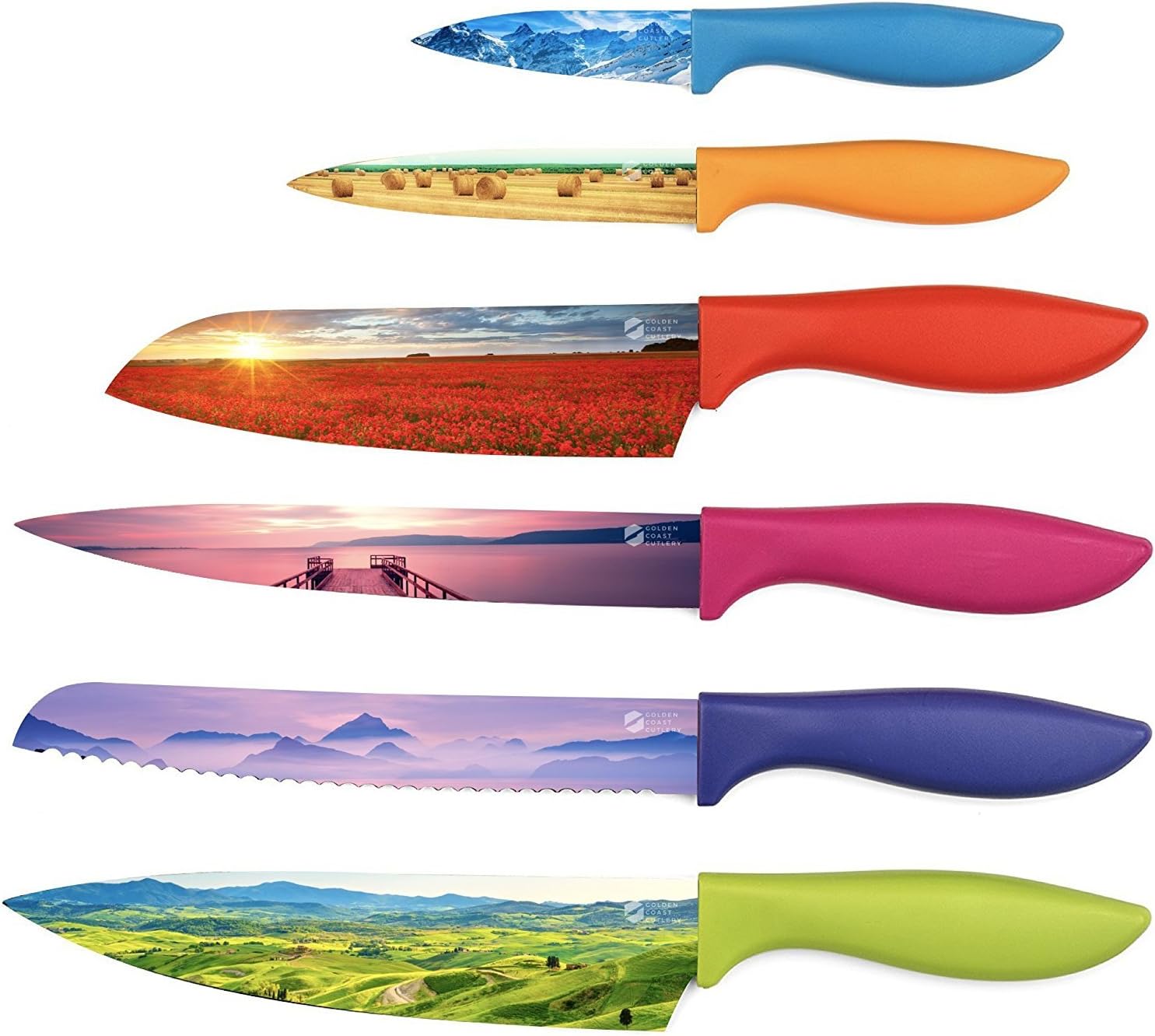 Colored Kitchen Chef Knife Set - Beautifully Designed Razor-Sharp Large and Small Cooking Knives with Non-Stick Surface Finish and Gift Box