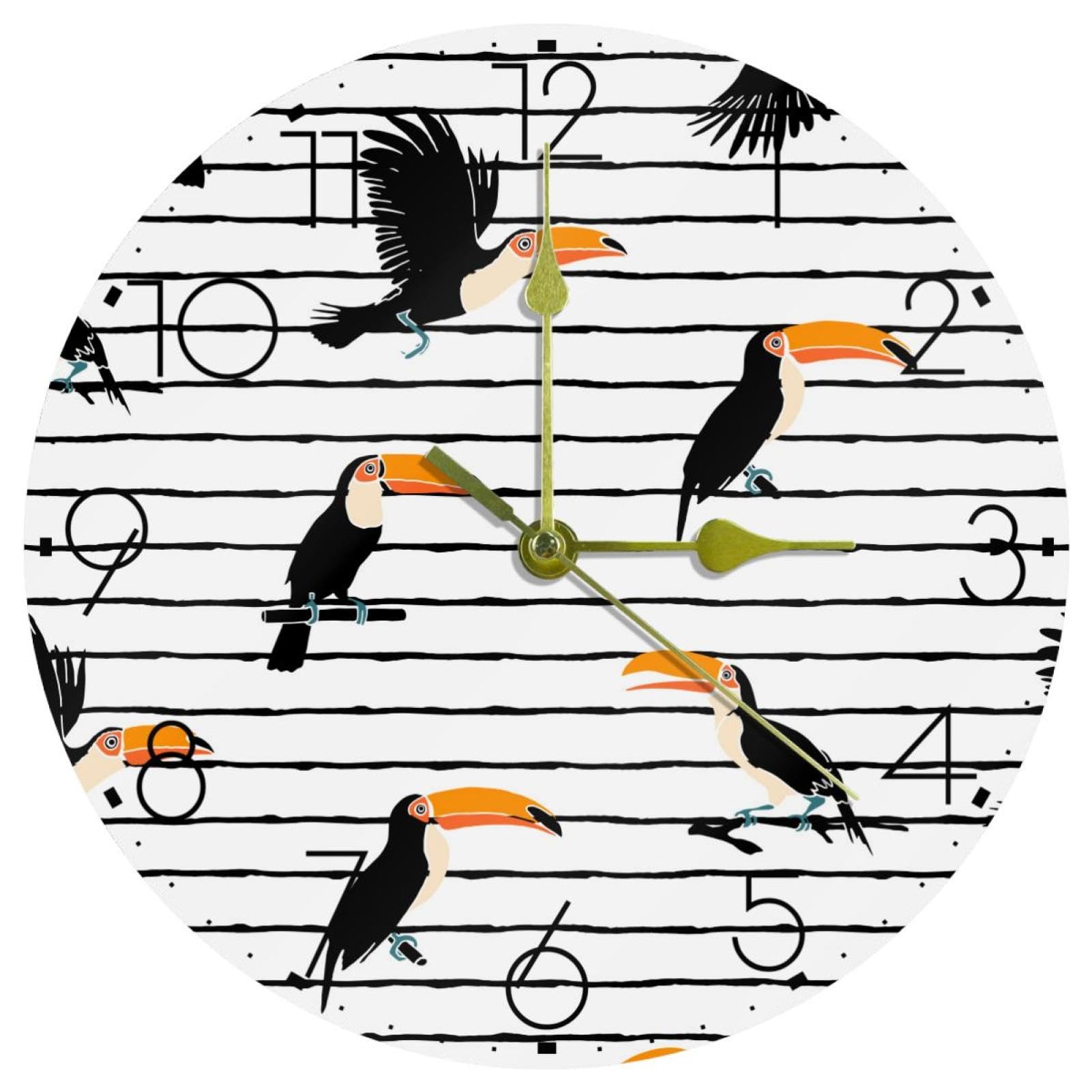 Horloge murale en acrylique de 25,4 cm avec motif toucans exotiques pour salon