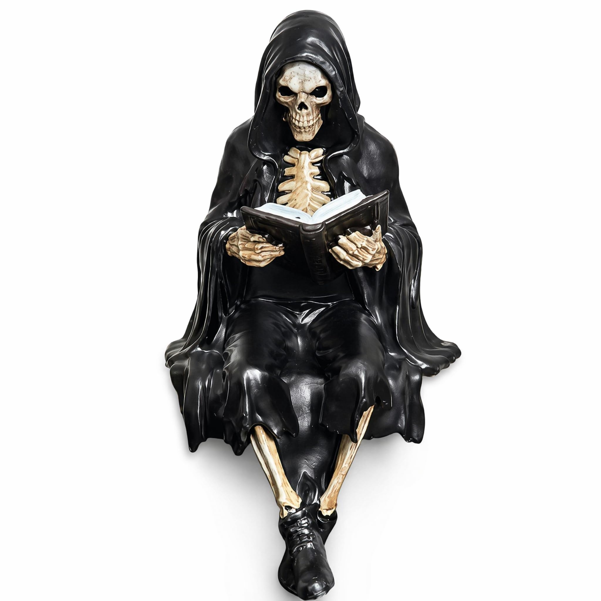 Dark Fantasy Figure Reading Death Gothic Skeleton Demon Hooded Figurine (B)