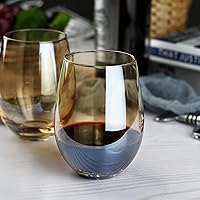 Vista 8 de LUXU Copas de vino sin tallo de ámbar (juego de 4) de 20 onzas, vasos de vino de colores para beber jugo, vasos de vino de vidrio multiusos, vasos
