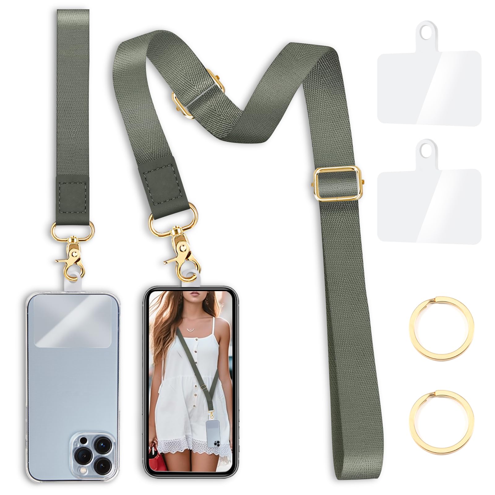 Yonlevres Phone Lanyard Crossbody Strap Wrist Neck Adjustable Women Green
