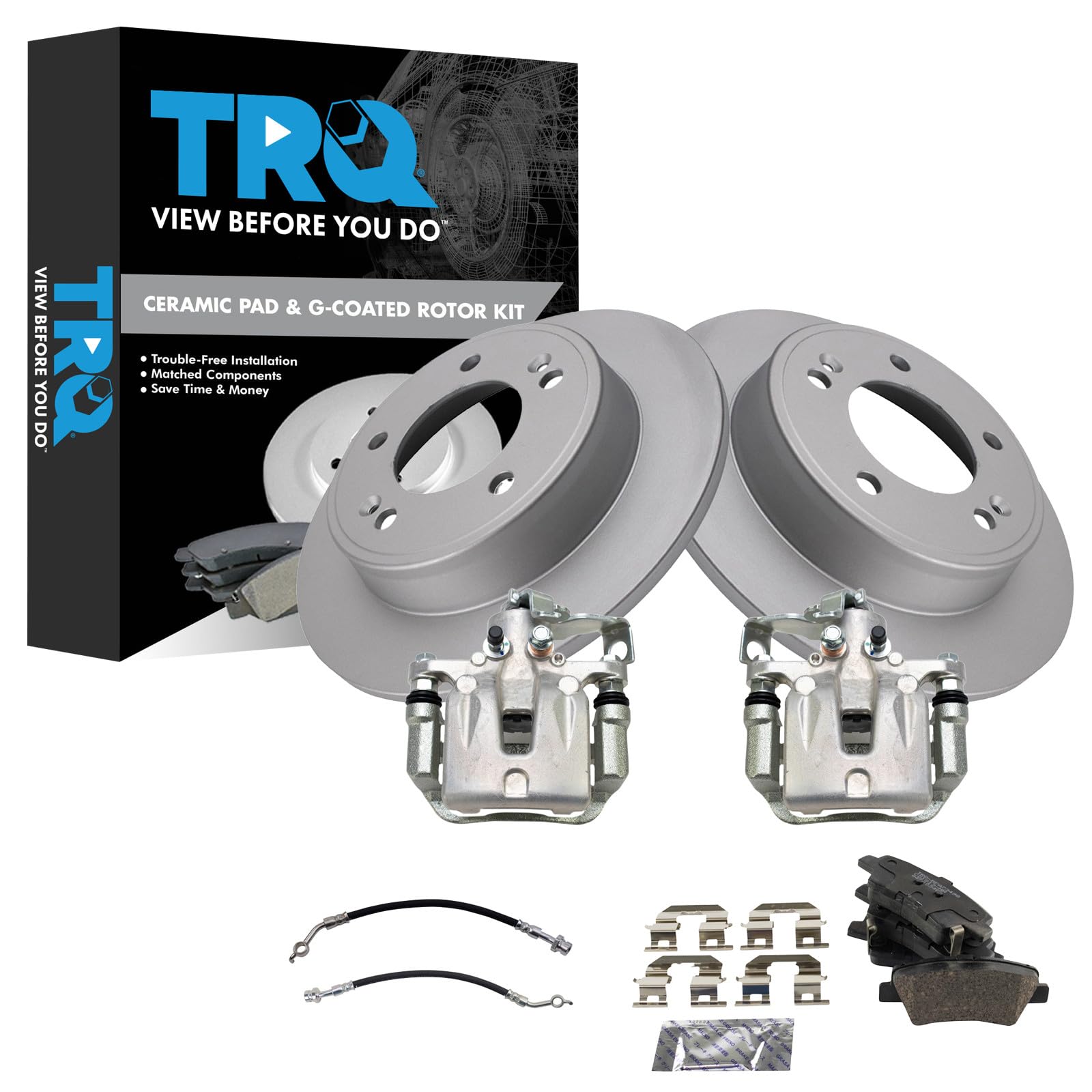 TRQ Rear Brake Pad and Rotor Set Ceramic Coated Rotors Calipers Compatible with 2017-2018 Kia Forte 2017-2018 Forte5
