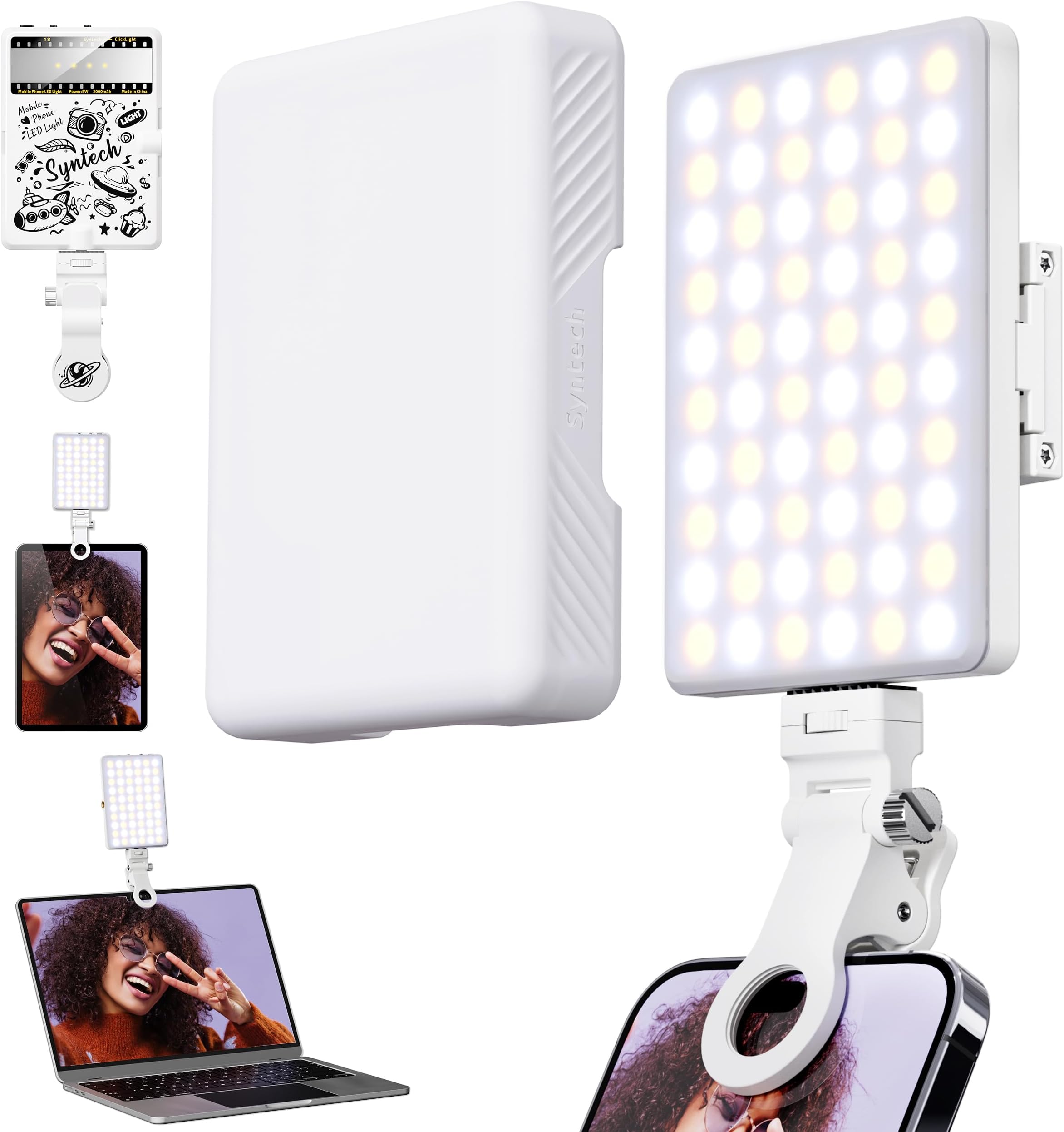 SyntechSoft Selfie Light, High Power LED Phone Light with Diffuser, Rechargeable Clip Video Light for iPhone/Android/Tablet/Laptop, CRI 95+, Adjusted 3 Light Modes for Makeup/Photo/TikTok/Vlog/Video