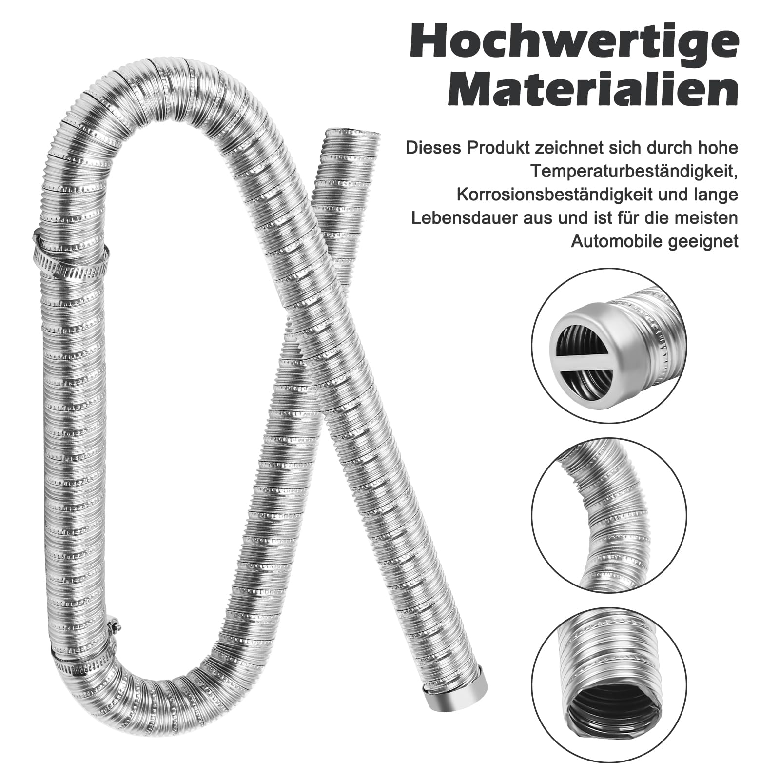 Tubo di scarico per riscaldamento automobilistico a doppio strato, 24 mm, tubo di scarico in acciaio inox, 36061296 90394 con fascette, tubo di scarico per Webasto, Eberspacher e accessori (1 m)