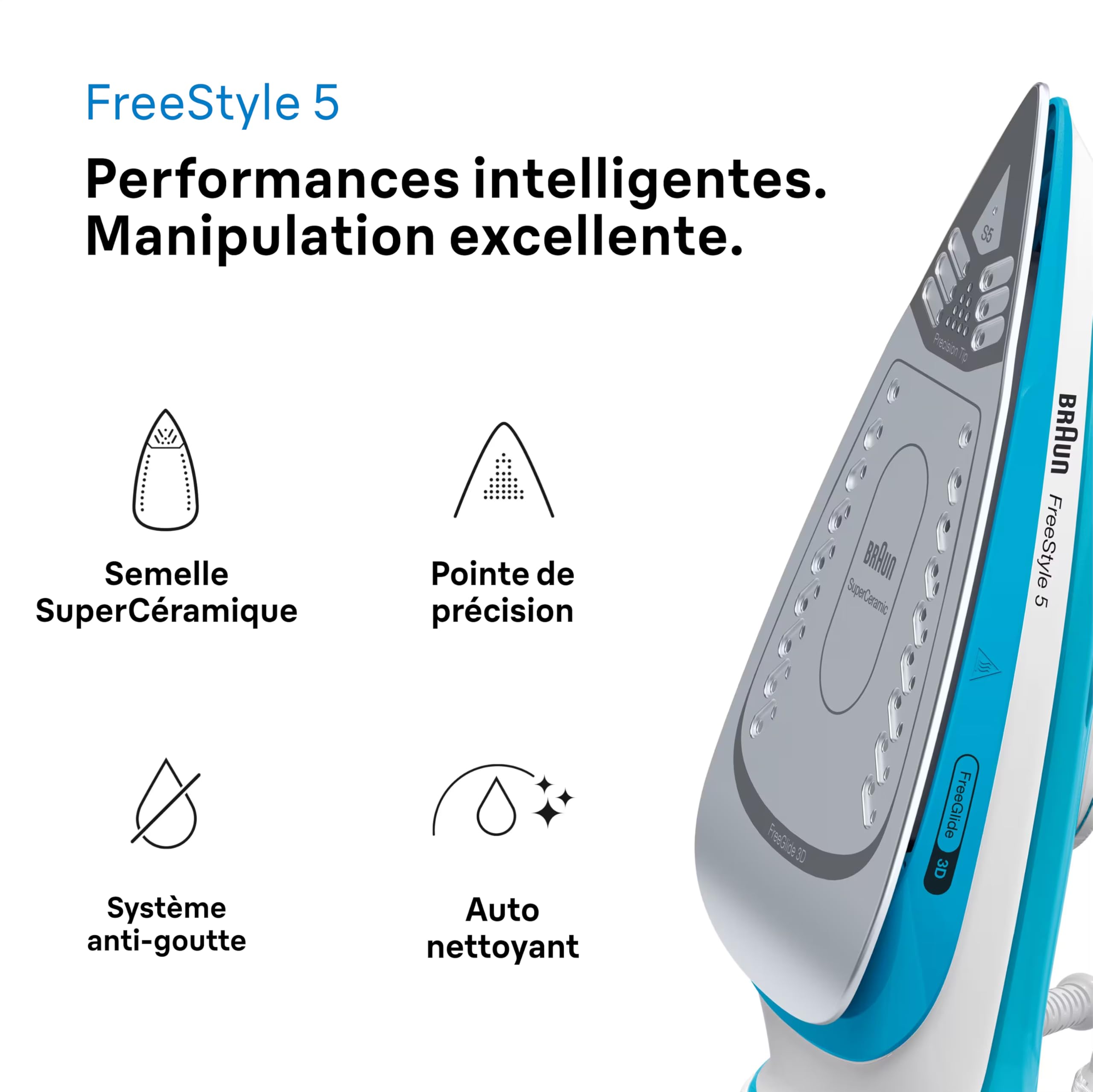 Braun Household Braun TexStyle 5 SI 5006 BL Steam Iron with FreeGlide 3D Ironing Sole, Vertical Steam, 2600 Watt, Steam Jet 180 g/min, 300 ml Water Tank, Azur