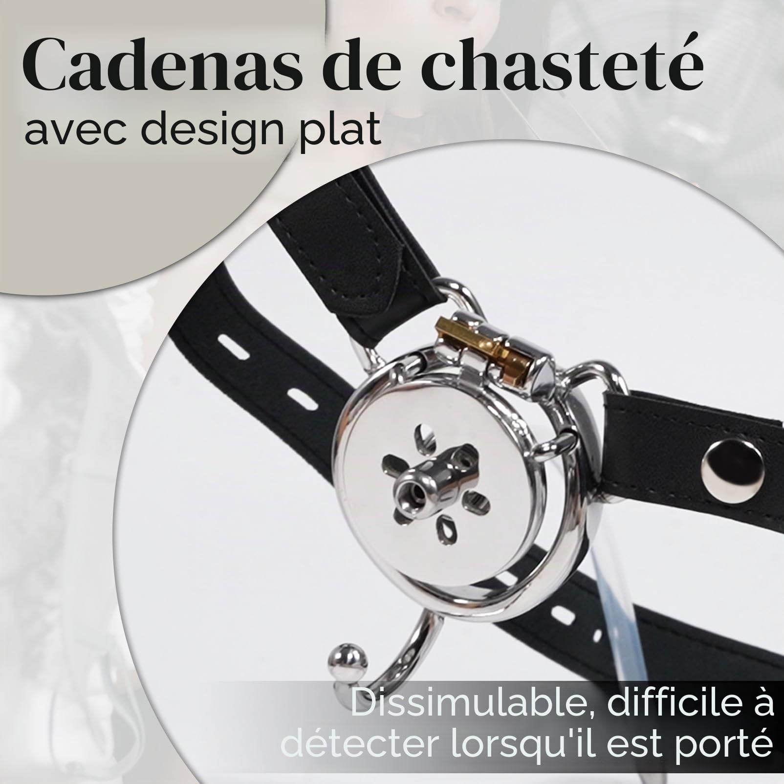 Cage de chasteté pour hommes Set avec dilatateur et ceinture de chasteté Métal Cage de chasteté plate Négatif Portable Extrême SM Cock Bondage Sex Toys pour hommes, couple (45mm-Arc ring,192+Belt)