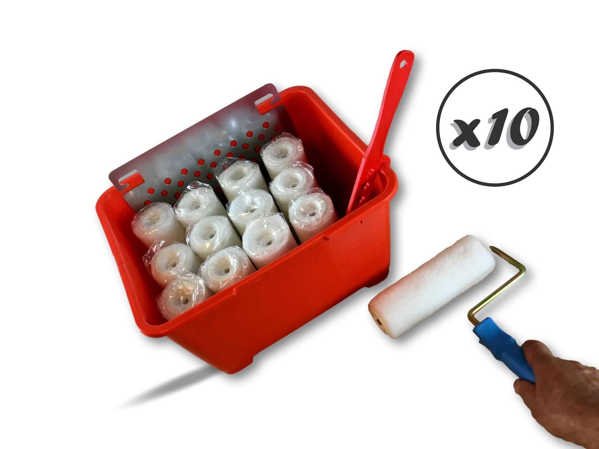 Kompletny zestaw do malowania | Zestaw 10 | 13 rolek poliestrowych z krótkim włosiem | Ø otworu 8 mm | Krótka rama | wiadro 14 L | Mikser wiszący | Siatka stalowa ocynkowana | Kibros SO1412Bx10