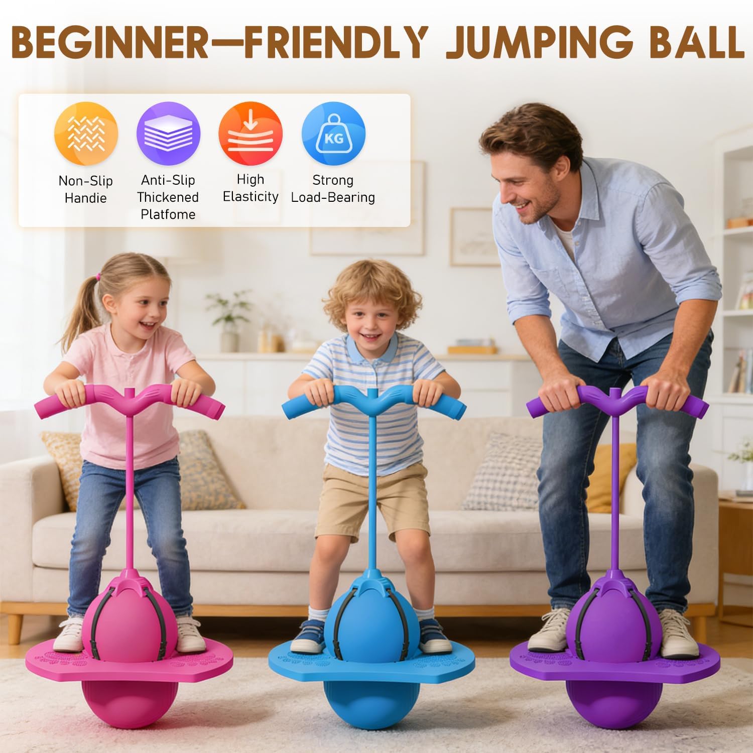 Balance Jumping Ball, Pogo Sticks for Girls Pogo Stick with Handle, Up to 220lbs/100kg - Image 4