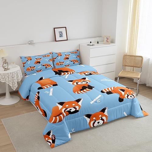Miniatura 2 de Feelyou Juego de ropa de cama de panda rojo, juego de edredón con estampado de panda lindo para niños y niñas, funda de edredón con estampado de
