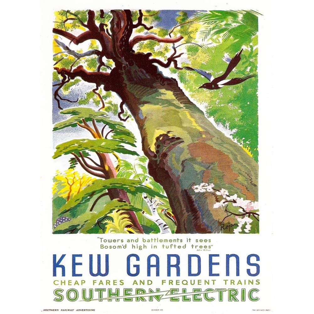 Wee Blue Coo Vintage Travel Kew Gardens Southern Electric Tree Bird Art Print Poster Wall Decor 12X16 Inch