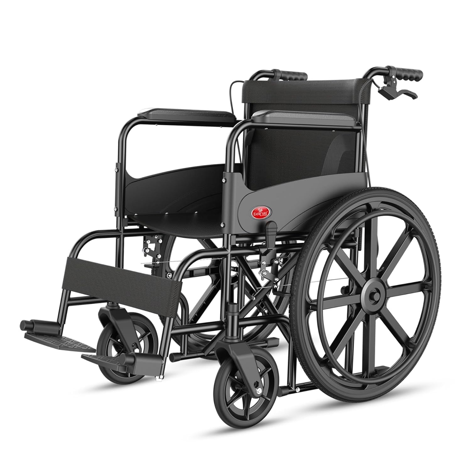 EASYCARE Foldable WITH Hand & Attendant Brake Wheelchair for Old People and Patient, Suitable for Indoor & Travel-Friendly with Adjustable & Comfort Seat Belt with Footrests, Wheel Chair - Weight Capacity 120 Kgs