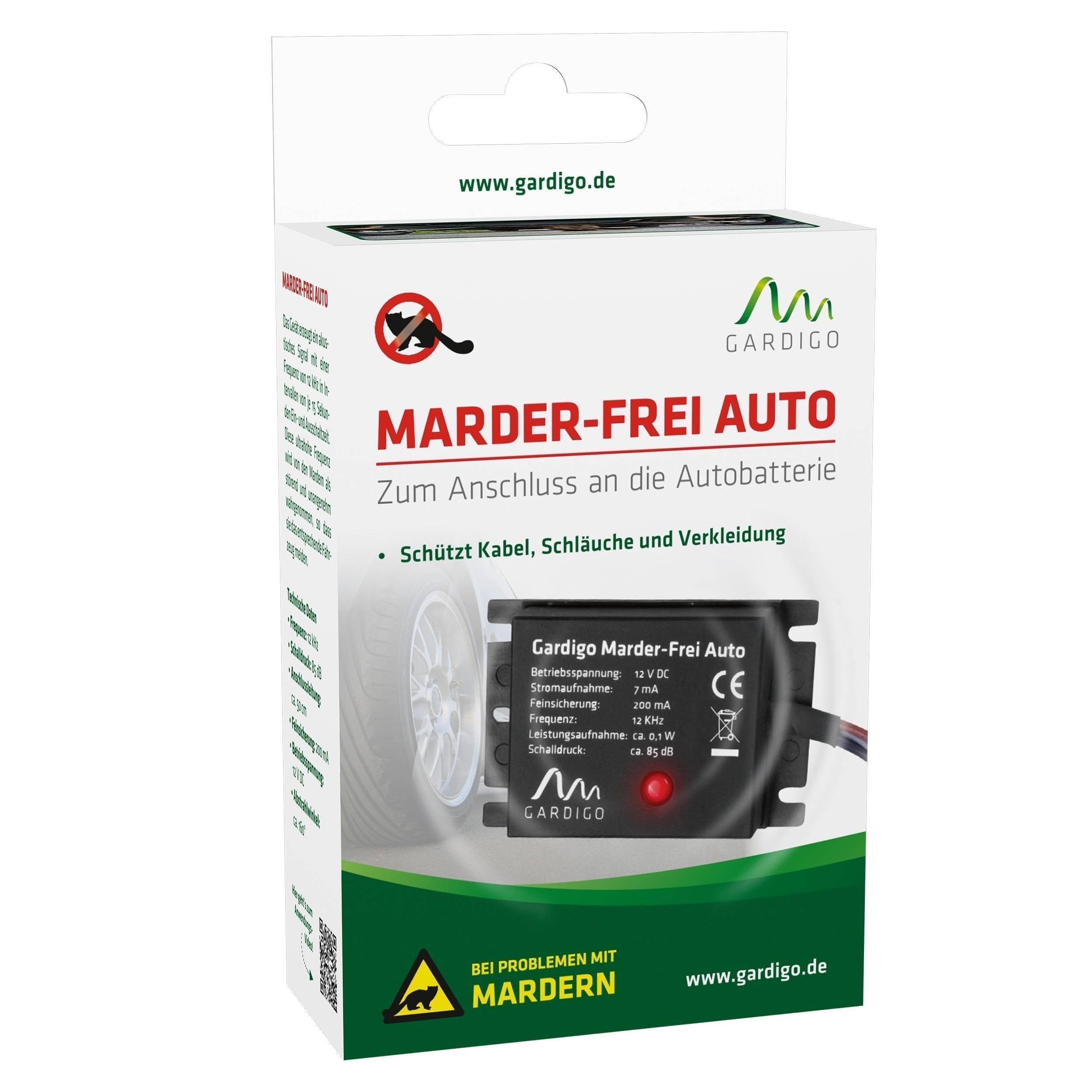 Gardigo® Anti Martre Voiture – Répulsif Ultrason Branché sur Batterie – 12V – Protection Moteur Contre Fouines, Rongeurs, Martres – Dispositif Préventif pour Voitures et Camping Cars