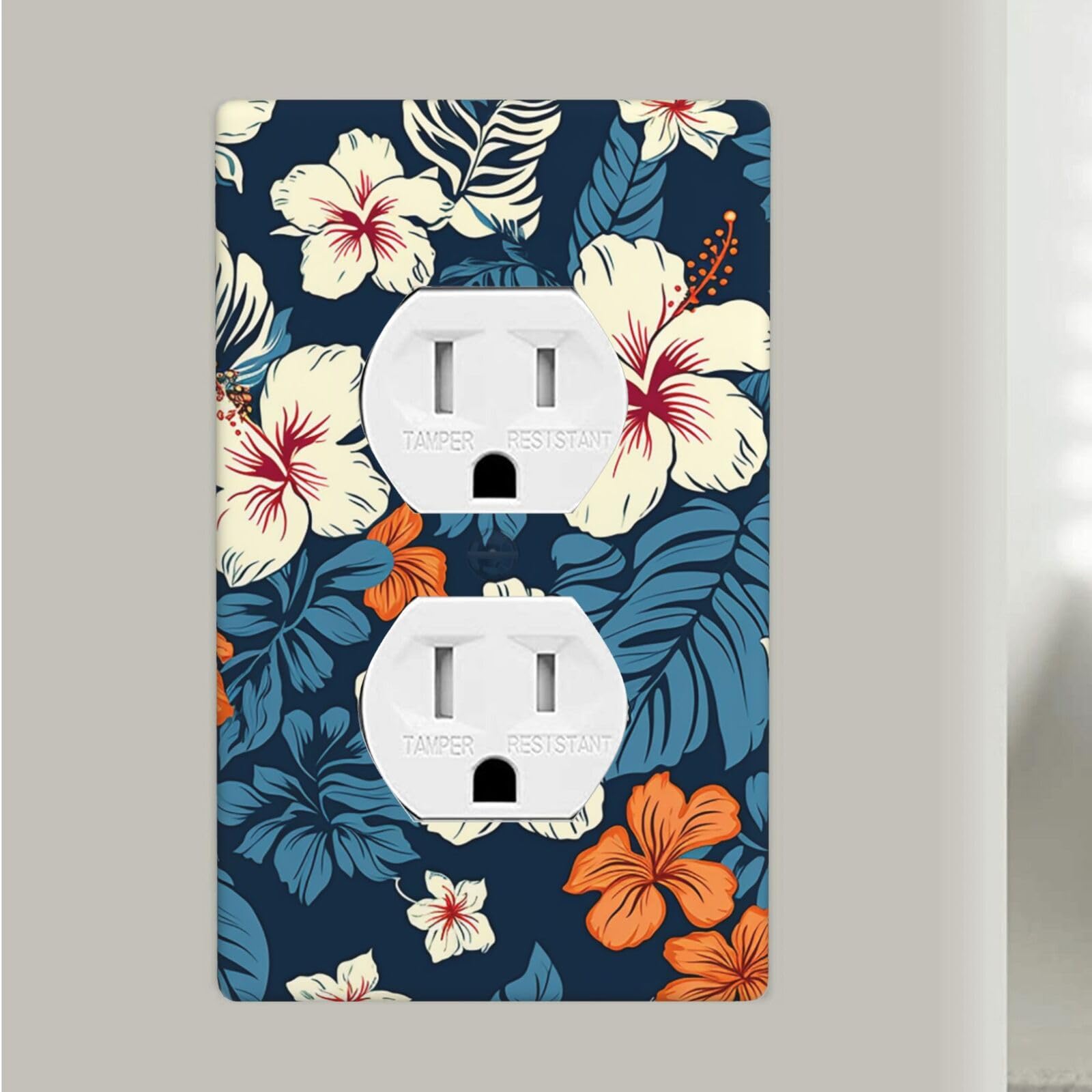 Hawaii Flower Duplex Receptacle Outlet Covers, 1-Gang Standard Size Wall Plates Unbreakable Polycarbonate Electrical Switchplate Cover Faceplate for Bathroom Kitchen Decor