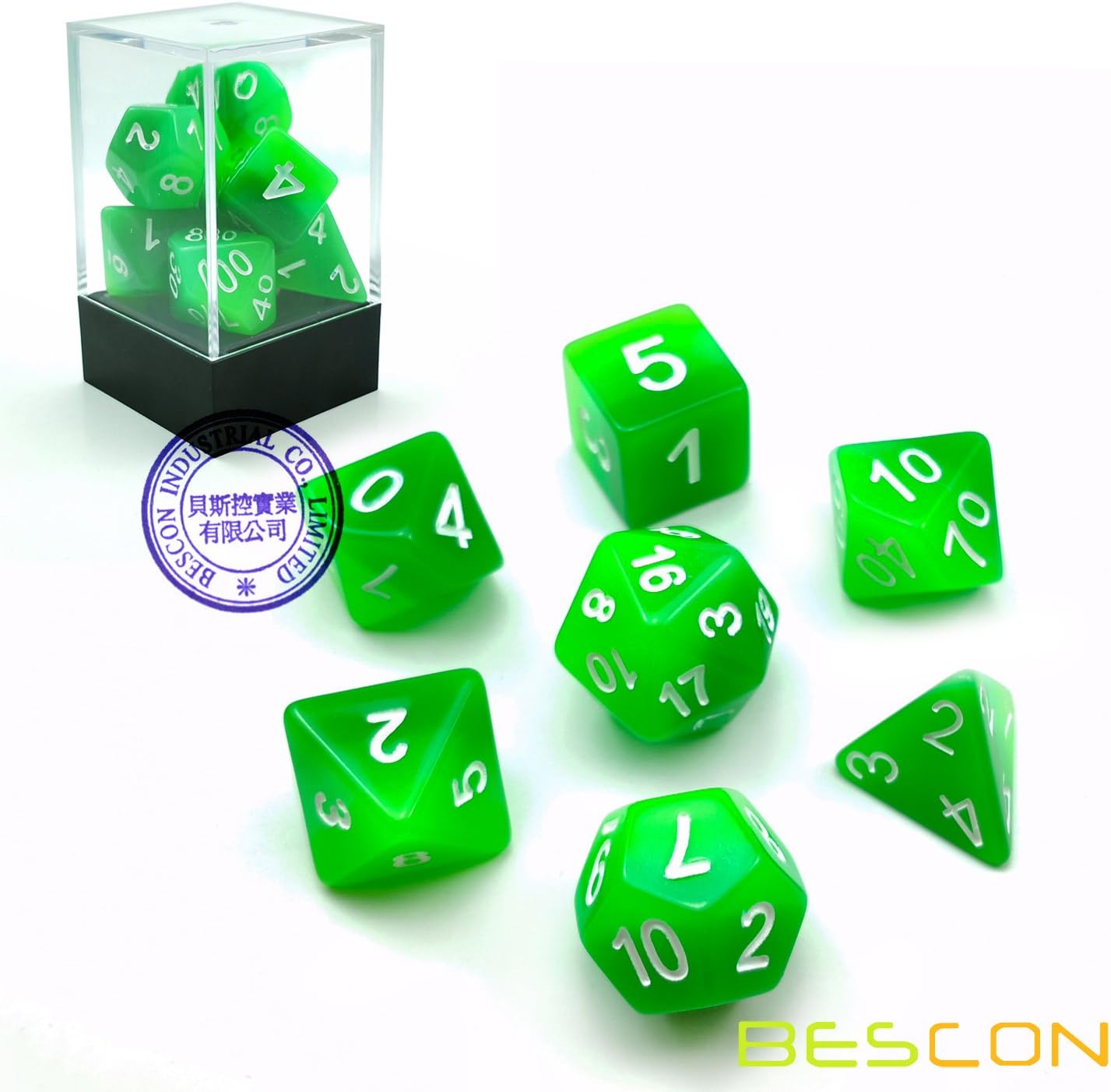 Bescon Gradient Glowing Polyhedral Dice 7pcs Set Forest Light, Gradual Luminous RPG Dice Set Glow in Dark, Novelty DND Game Dice d4 d6 d8 d10 d12 d20 d% in Brick Box