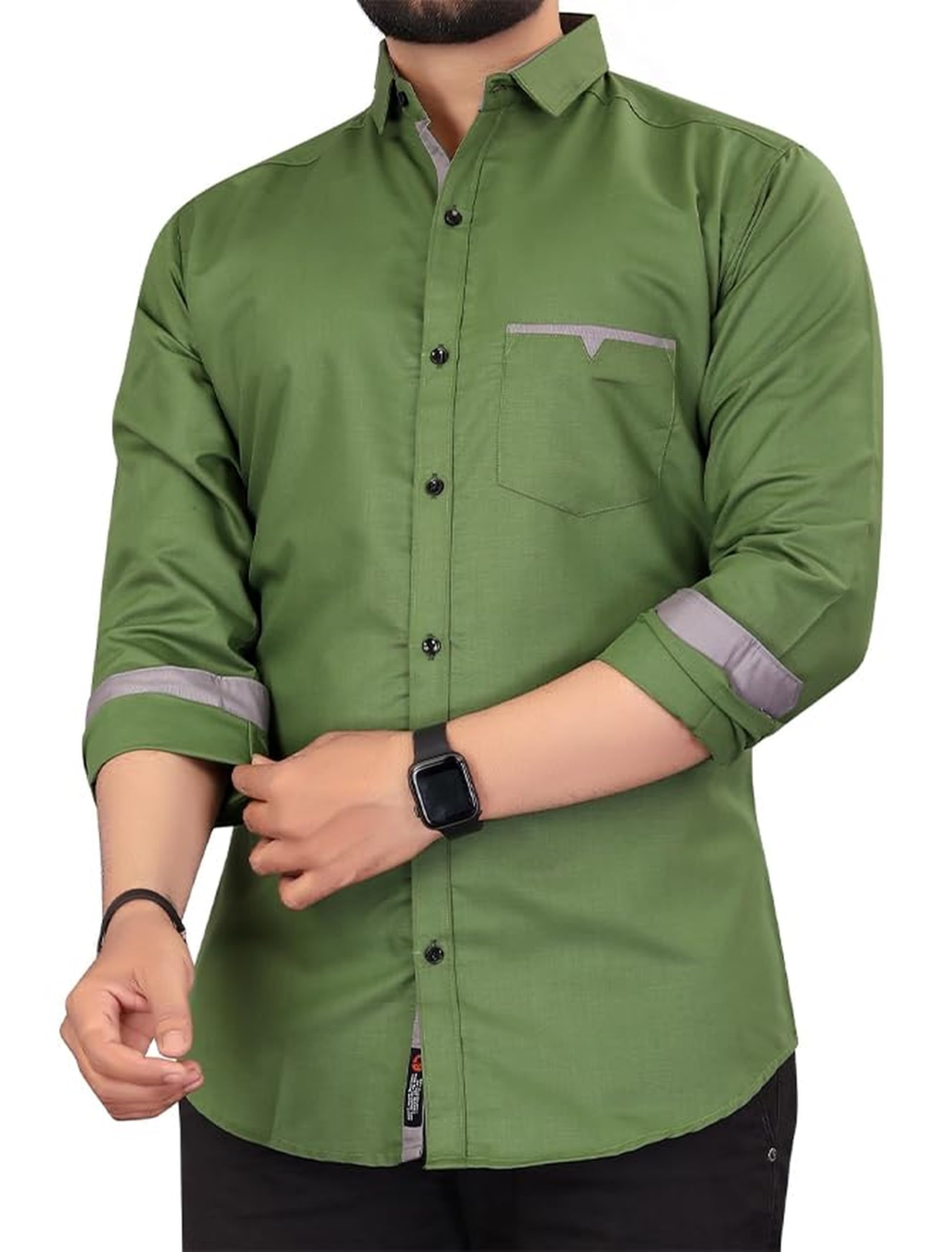 cb-colebrook Colebrook Men's Solid Relaxed Fit Cotton Shirt | Casual | Plain | Full Sleeve | Stylish Mens Shirt | Summer-Regular Fit Shirt Spread Collar with Pocket & Full Sleeves-picture-39