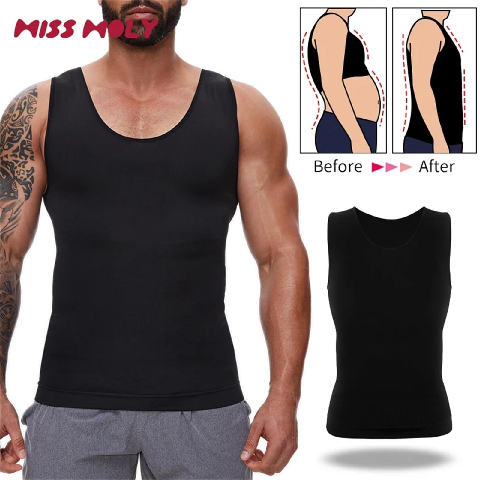 Prendas Moldeadoras Hombre Camisetas de compresión for Hombre, Faja Reductora Abdomen, Camiseta for Vientre Plano, Chaleco Adelgazante, Entrenador Cintura, Entrenamiento físico