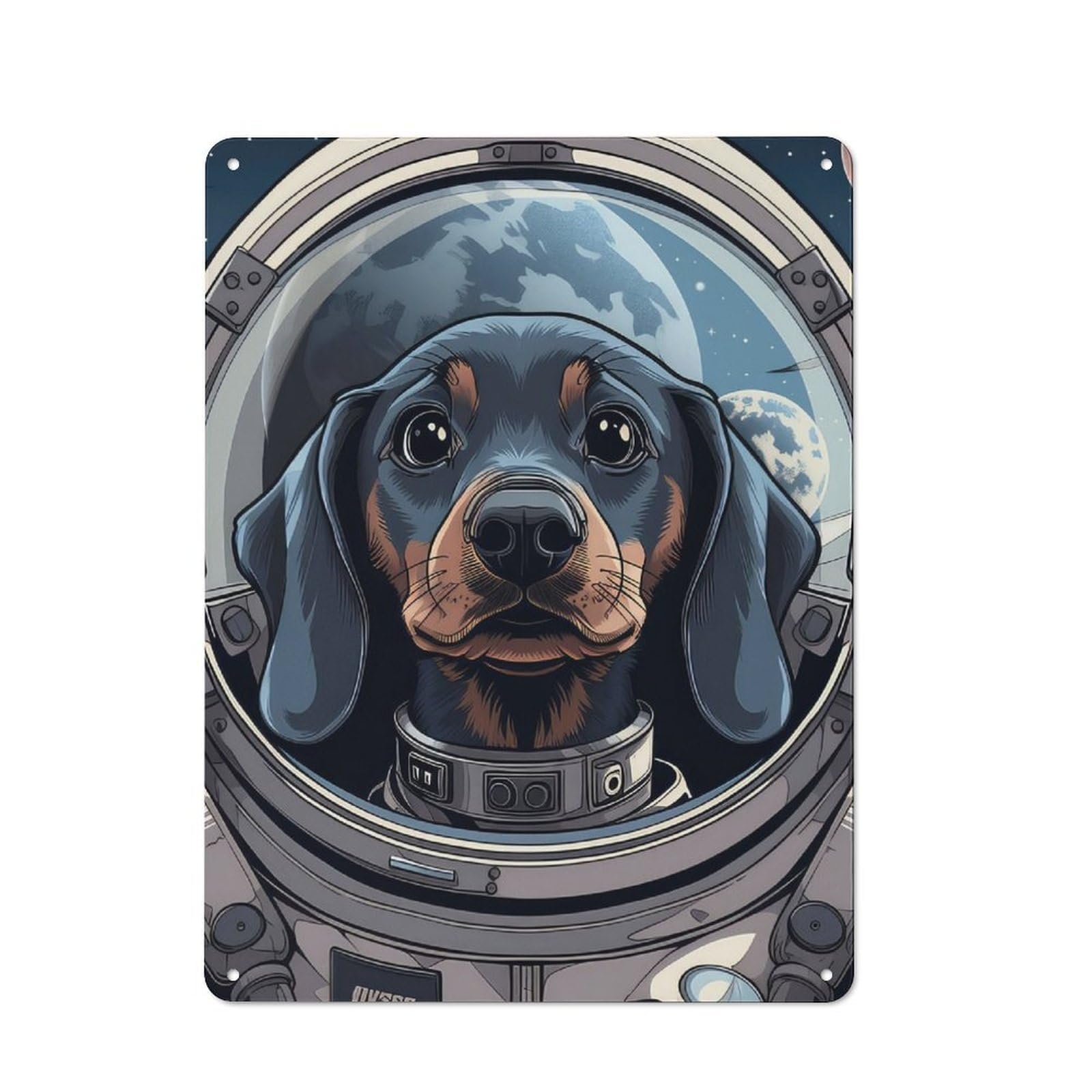 Junmoney Dachshund Dog Astronaut Retro Tin Wall Plaque 40X30cm For Home Office Or Studio, Wall Decoration For Home Offices And Studios