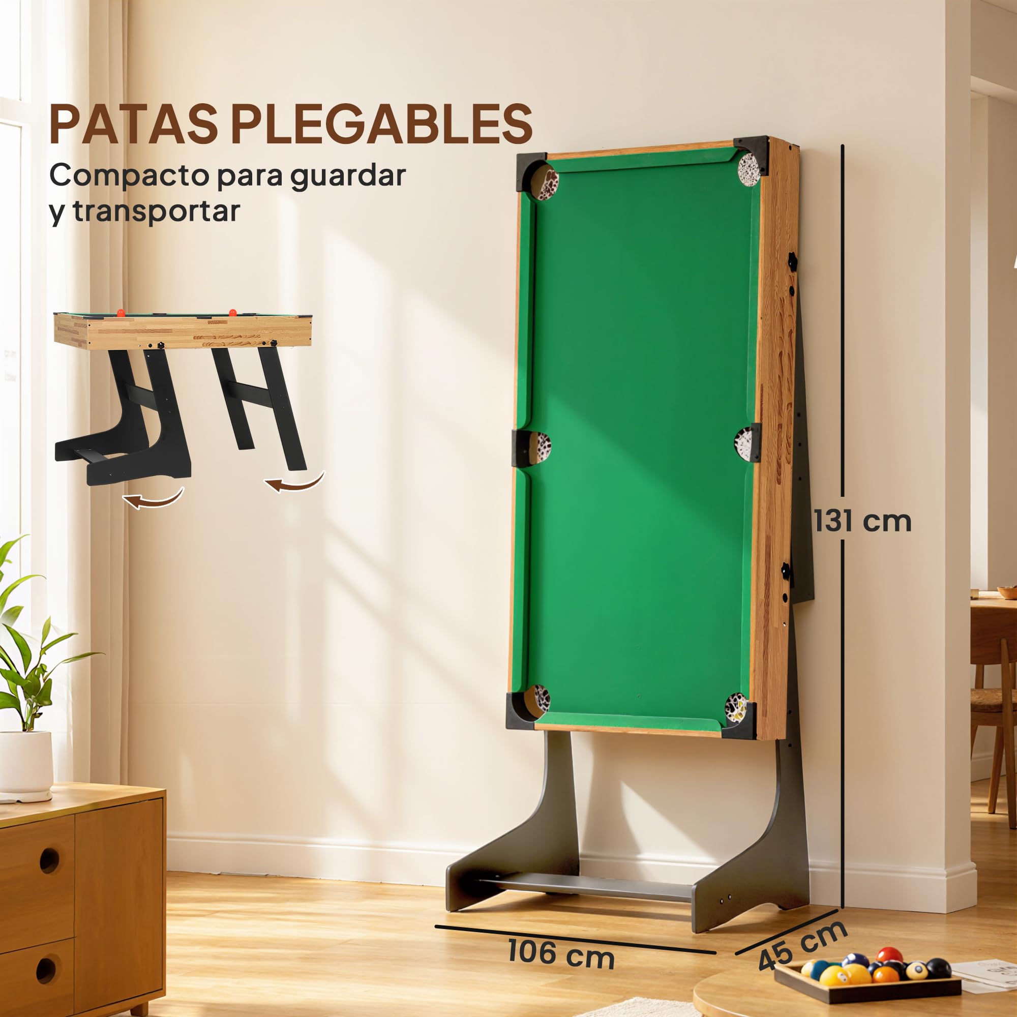 SPORTNOW Mesa Multijuegos Plegable 13 en 1, Mesa de Juego con Futbolines para Niños, Billar, Ping-pong, Hockey, Ajedrez, Damas, Backgammon y Accesorios, Diversión Familiar para Adultos y Niños Natural