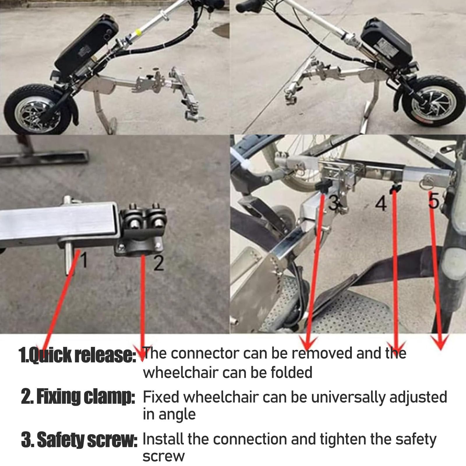 Urządzenie do trakcji wózka inwalidzkiego, akcesoria do wózka inwalidzkiego z napędem elektrycznym o mocy 500 W, zestaw do konwersji wózka rehabilitacyjnego (z reflektorem i amortyzatorem),A