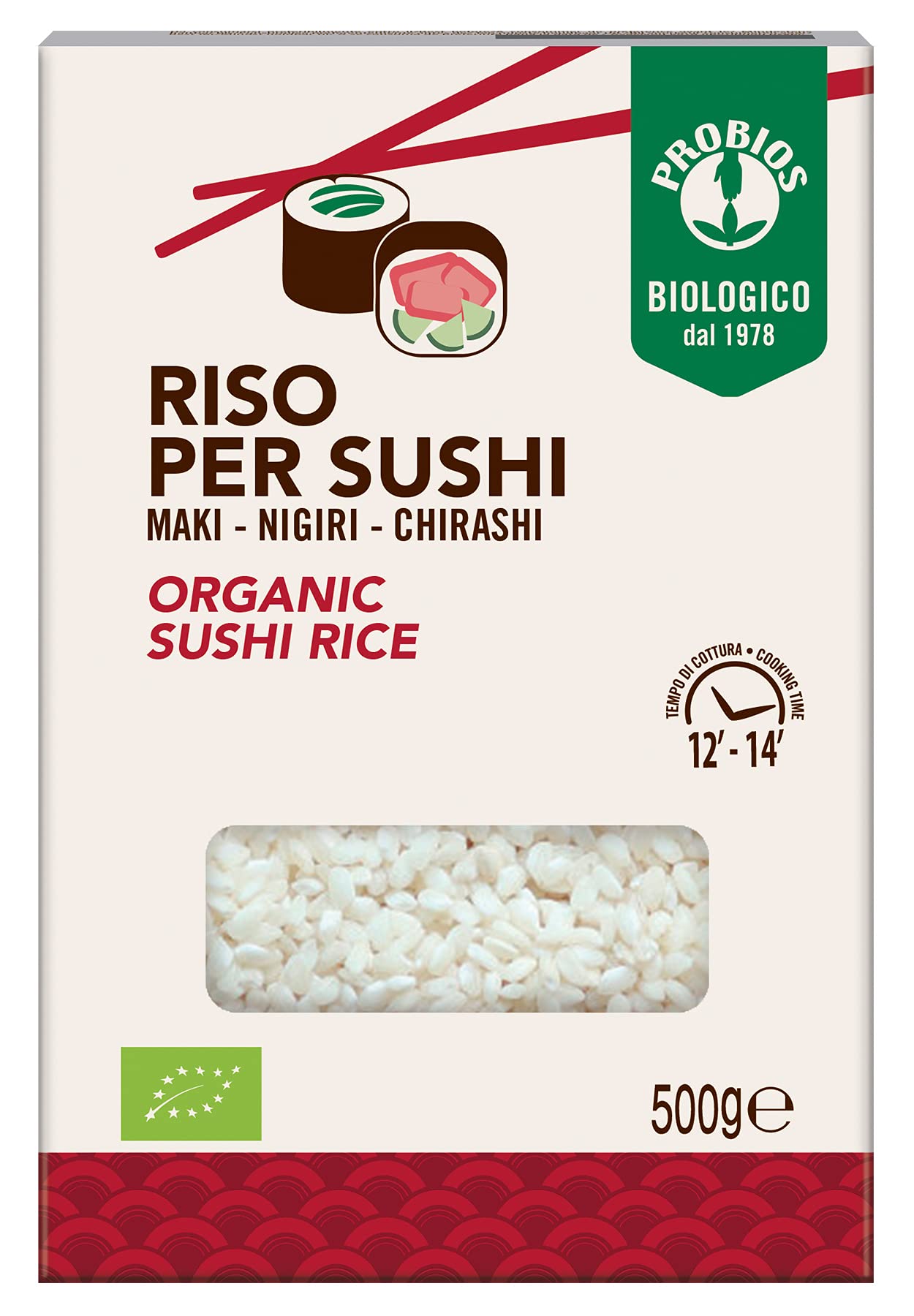Probios Per Sushi Organico - Pack of 8 x 500 g, Rice EU Organic  
Probios per Sushi Biologico - Pacchetto di 8 x 500 g, 