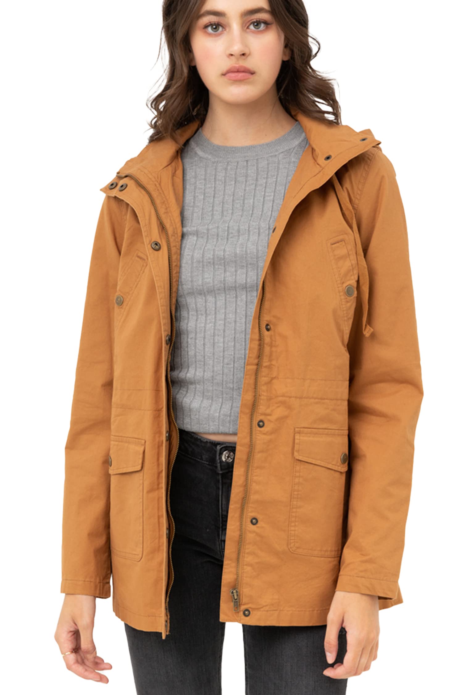 Lock and Love Women's Casual Military Anorak Jacket - Lightweight Detachable Hooded Safari Utility