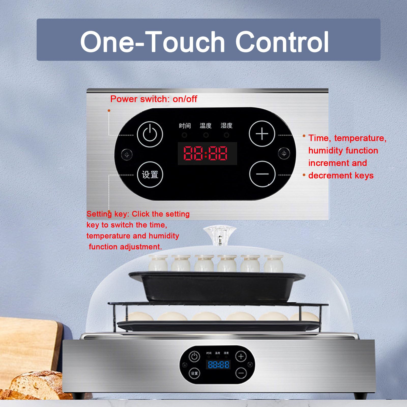 Macchina Elettrica Lievitazione Dell'impasto del Pane,Macchina Yogurt, Base Antiscivolo,Copertura Trasparente per Pc,Pannello Touch A LED,con Un Paio Guanti Termoisolanti,Singlelayer