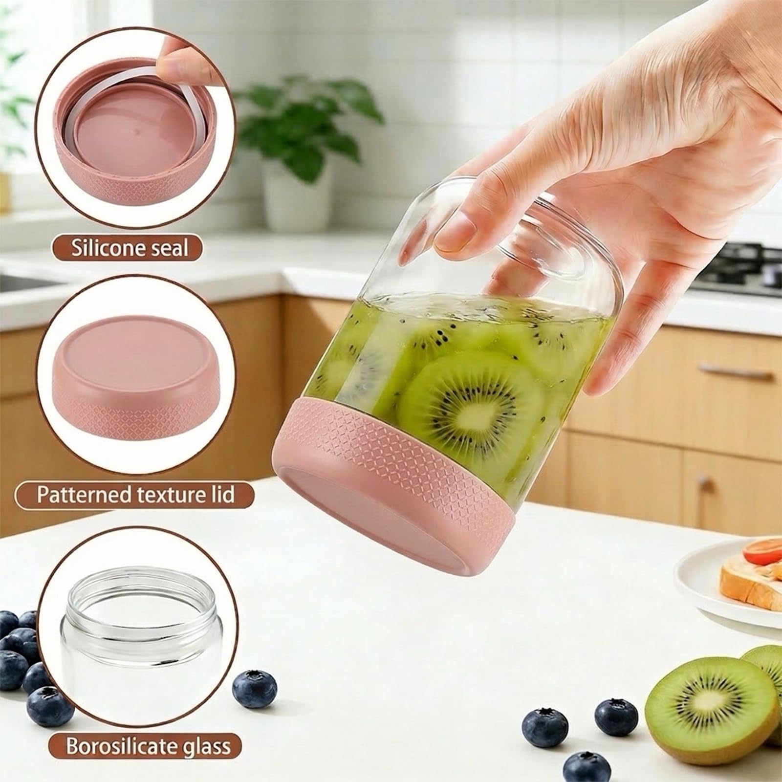 6 sztuk słoików Overnight Oats o pojemności 500 ml, słoiki na przetwory z zakręcaną pokrywką, słoiki do przygotowywania domowych dżemów, chutney, jogurtu, budyniu, wkładania, jedzenia dla