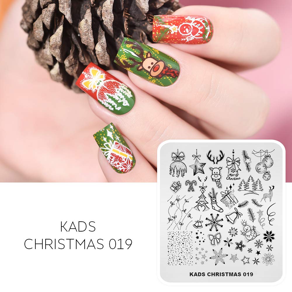 Piastra per stamping unghie, motivo: Natale, Halloween, template per manicure, strumento di stamping per nail art (Natale 019)