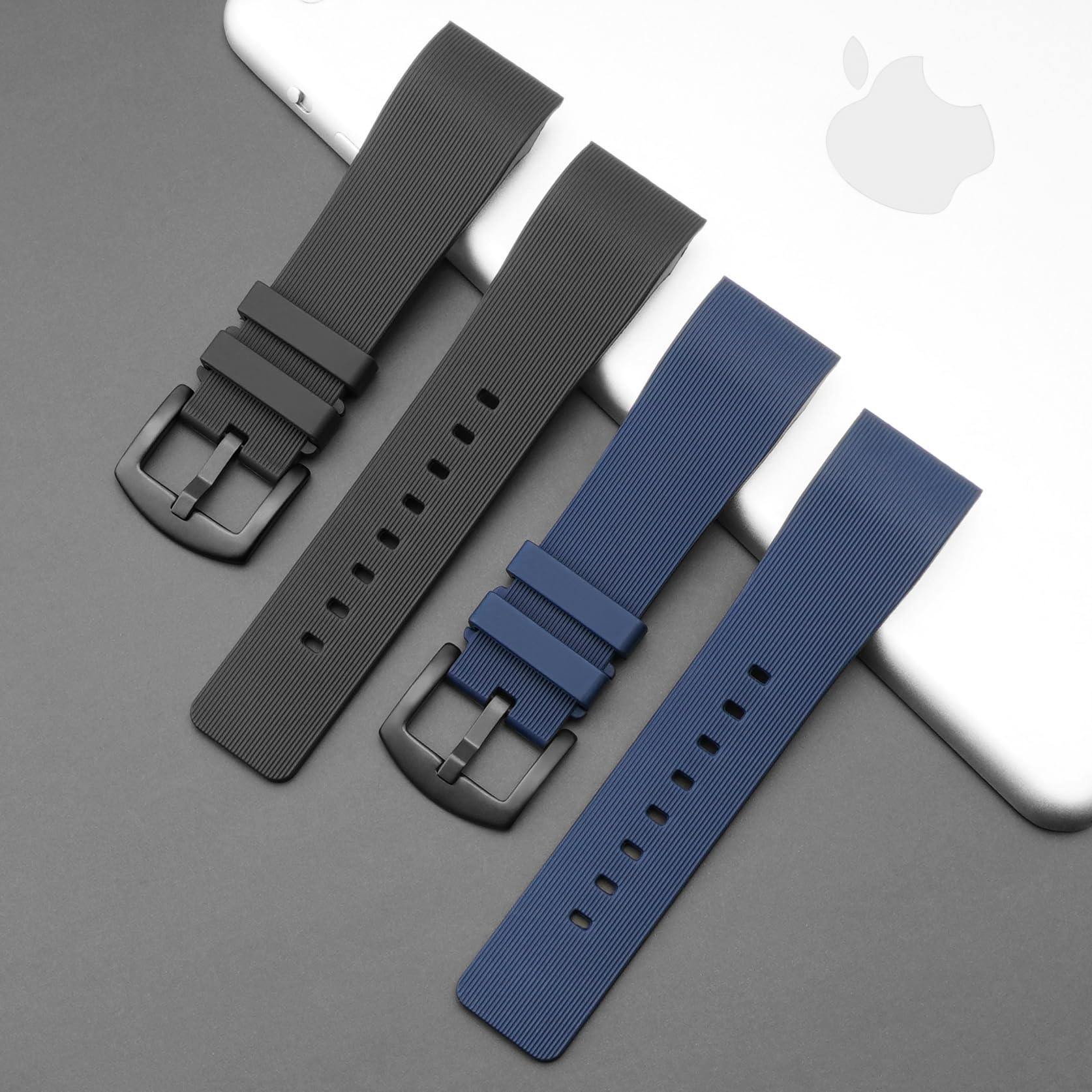 Bracelet de rechange en caoutchouc de silicone souple compatible avec montre Cartier de 23 mm, pour Santos série 100, bleu