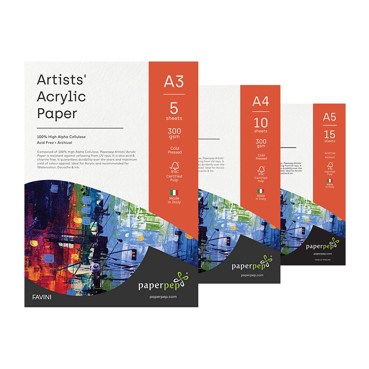 PaperPep Artists Acrylic Paint Paper 300GSM Cold Pressed A3 (Pack of 5) + A4 (Pack of 10) + A5 (Pack of 15) for Acrylic, Watercolour, Gouache, Ink, Art Painting, Drawing for Artists & Amateurs (B094R4SCQ4) Amazon Price History, Amazon Price Tracker