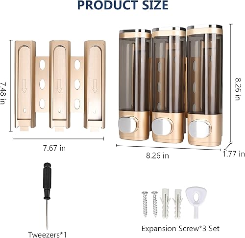 Miniatura 5 de Dispensador de champú 3 en 1 para ducha, dispensador y organizador de bomba de ducha montado en la pared de baño, dispensador de ducha de gran