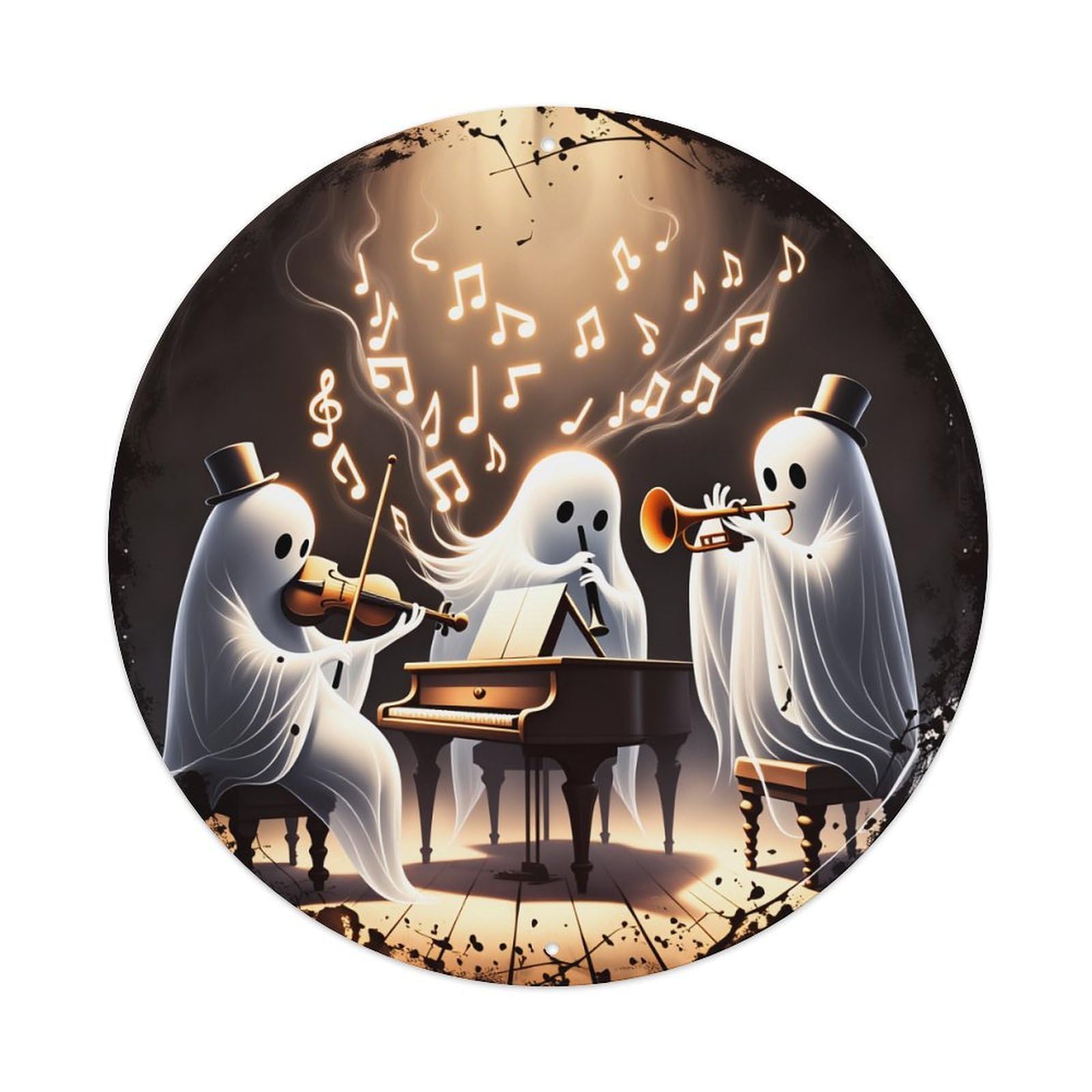 Ghostly Musicians Playing Instruments Metal Tin Sign Vintage Garden Bedroom Cafe Bar Man Cave Home Wall Decor Metal Poster 8x8 inches