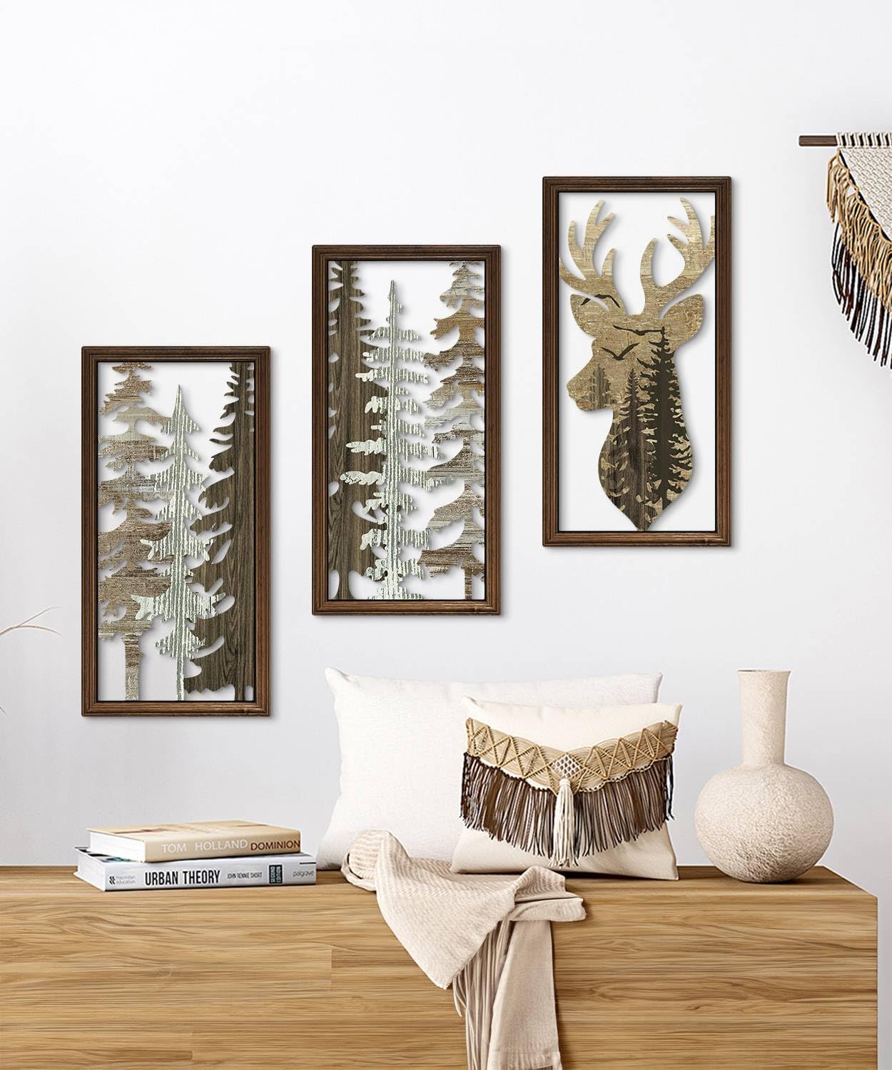 Putuo Decor Cabin Wall Decor Set of 3, Deer Wall Art, Forest Mountain Woodland Wildlife Lodge Elk Animal Picture Art Print, Lodge, Hunting, Cabin Interior Wall Decor for Living Room Bedroom Hallway