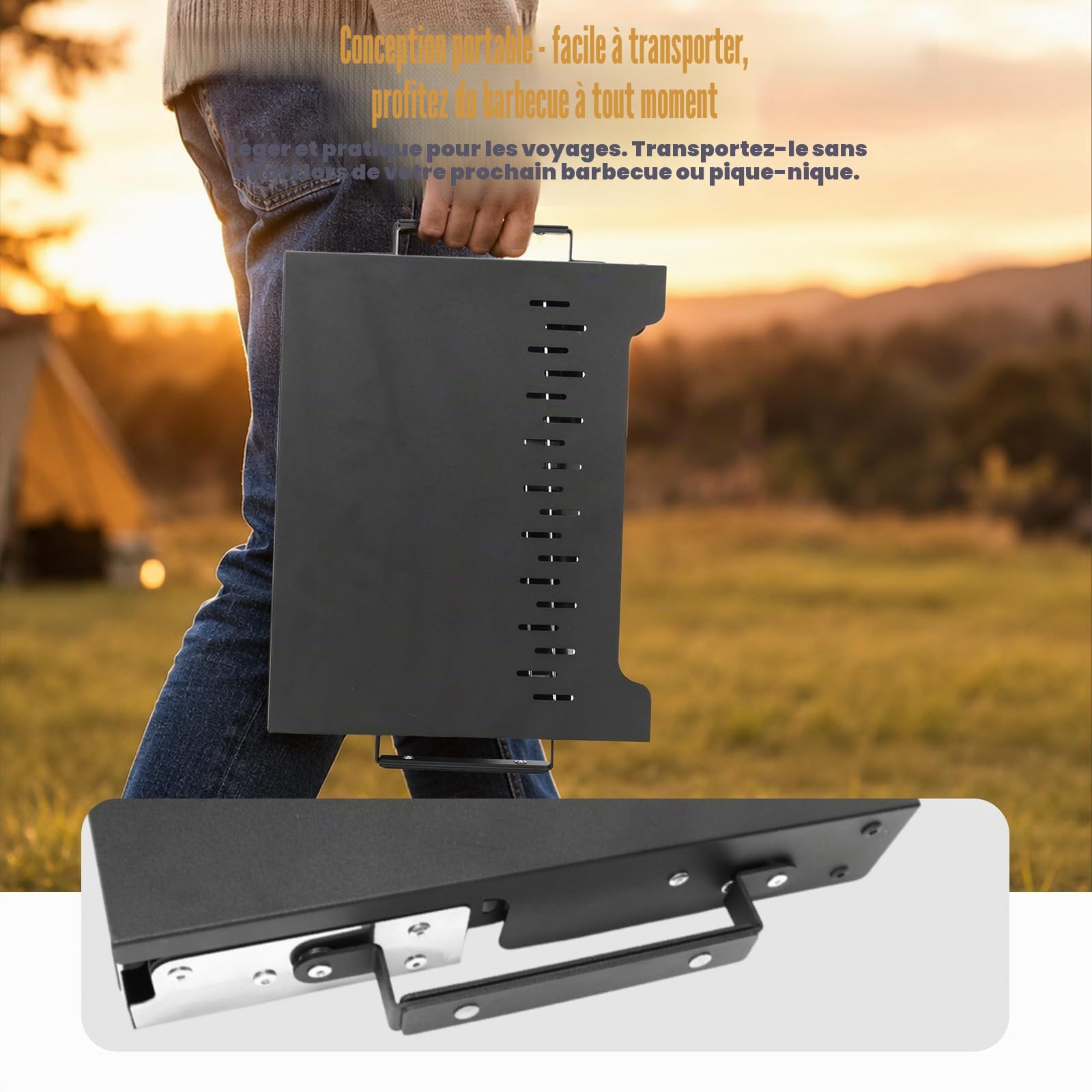 GFTIME Barbecue de camping de qualité supérieure : barbecue pliable avec sac de transport pour les aventures en plein air - Barbecue au charbon de bois compact