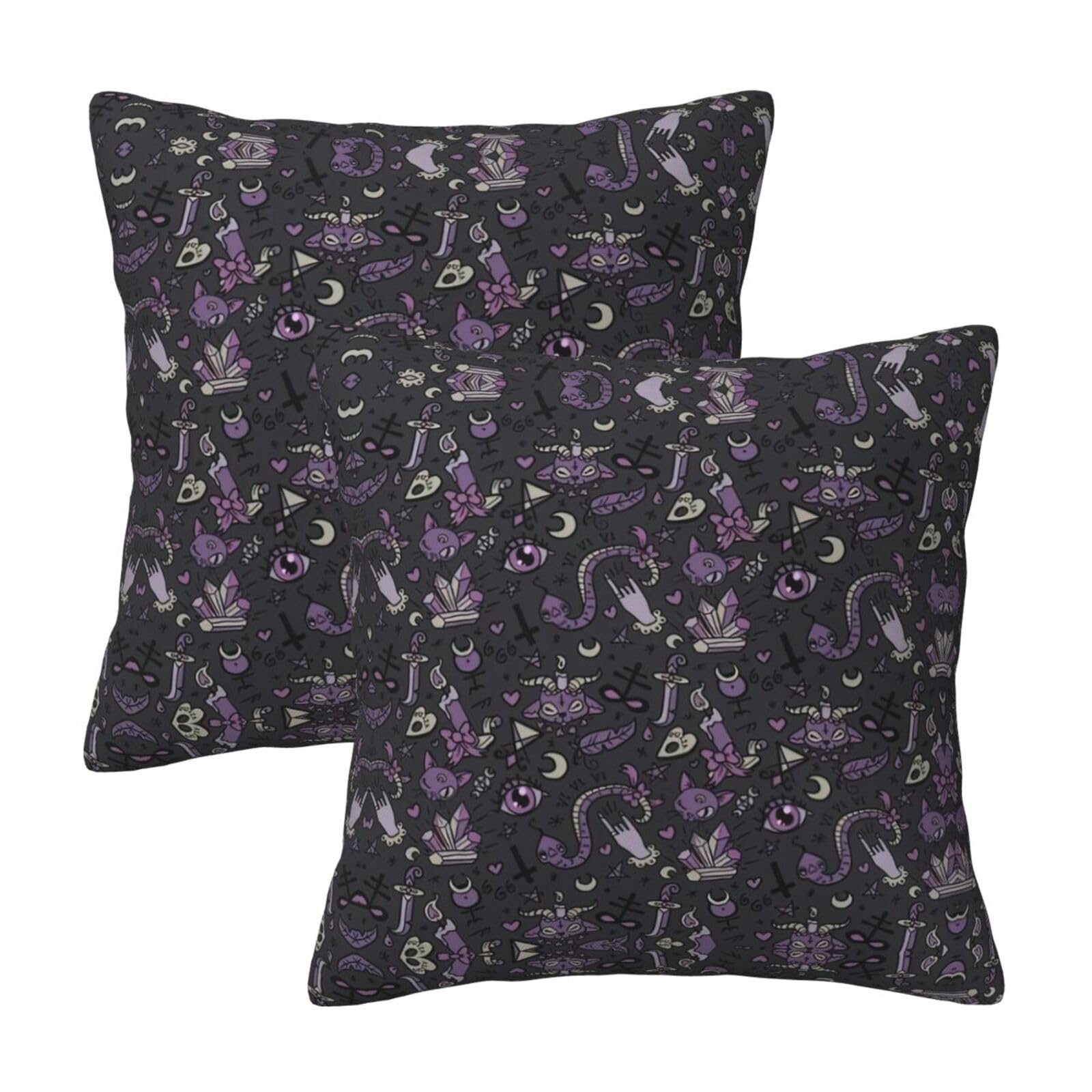 Kfjghhl Purple Black Goth Spooky Throw Pillow Covers Decorative Farmhouse Couch Pillow Case 4 Sizes Square Cushion Pillcase