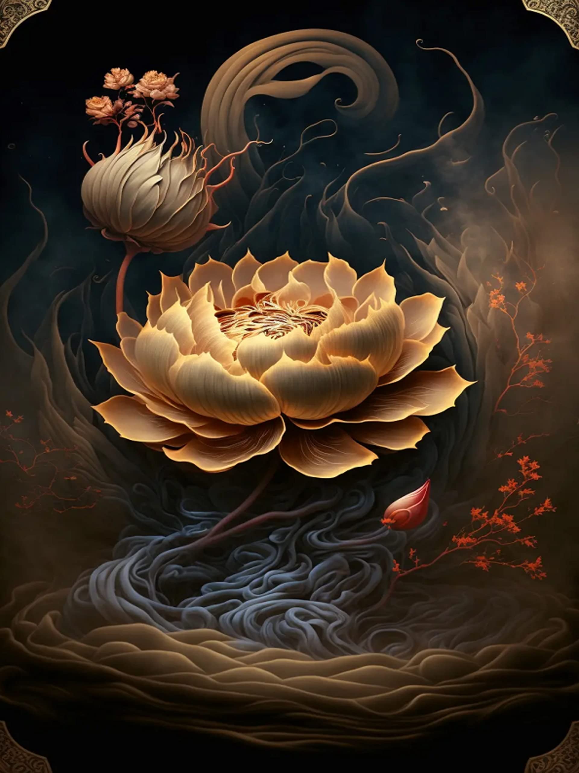 MQWDGJ 5D Diamond Painting Kits for Adults, DIY Full Drill Diamond Painting, Diamond Art Set, Paint by Numbers Kit for Home Wall Decoration 12x16inch A Golden Lotus Flower