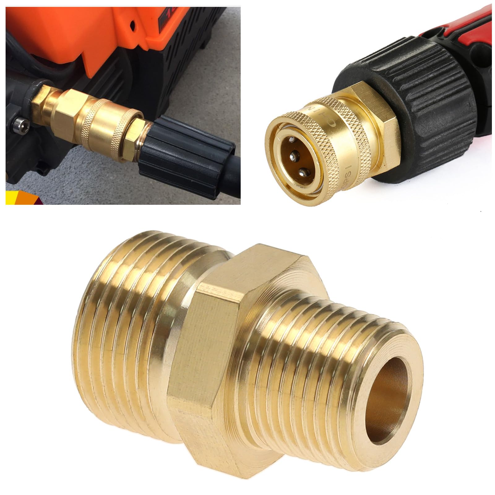 1 Pieza Acoplador de Latón para Lavadora A Presión 3/8 Pulgadas NPT Macho A M22 Adaptador Macho de 14 Mm Adaptador de Rosca Externa de 4500 PSI Convertidor de Conector de Manguera