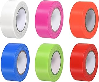 PATIKIL Cinta de señalización 1" x98', Paquete de 6 rollos de Cinta de Marcar de PVC No Adhesiva para Límites de Levantamiento Árboles en Senderos al Aire Libre, Rojo, Naranja, Rosa, Blanco