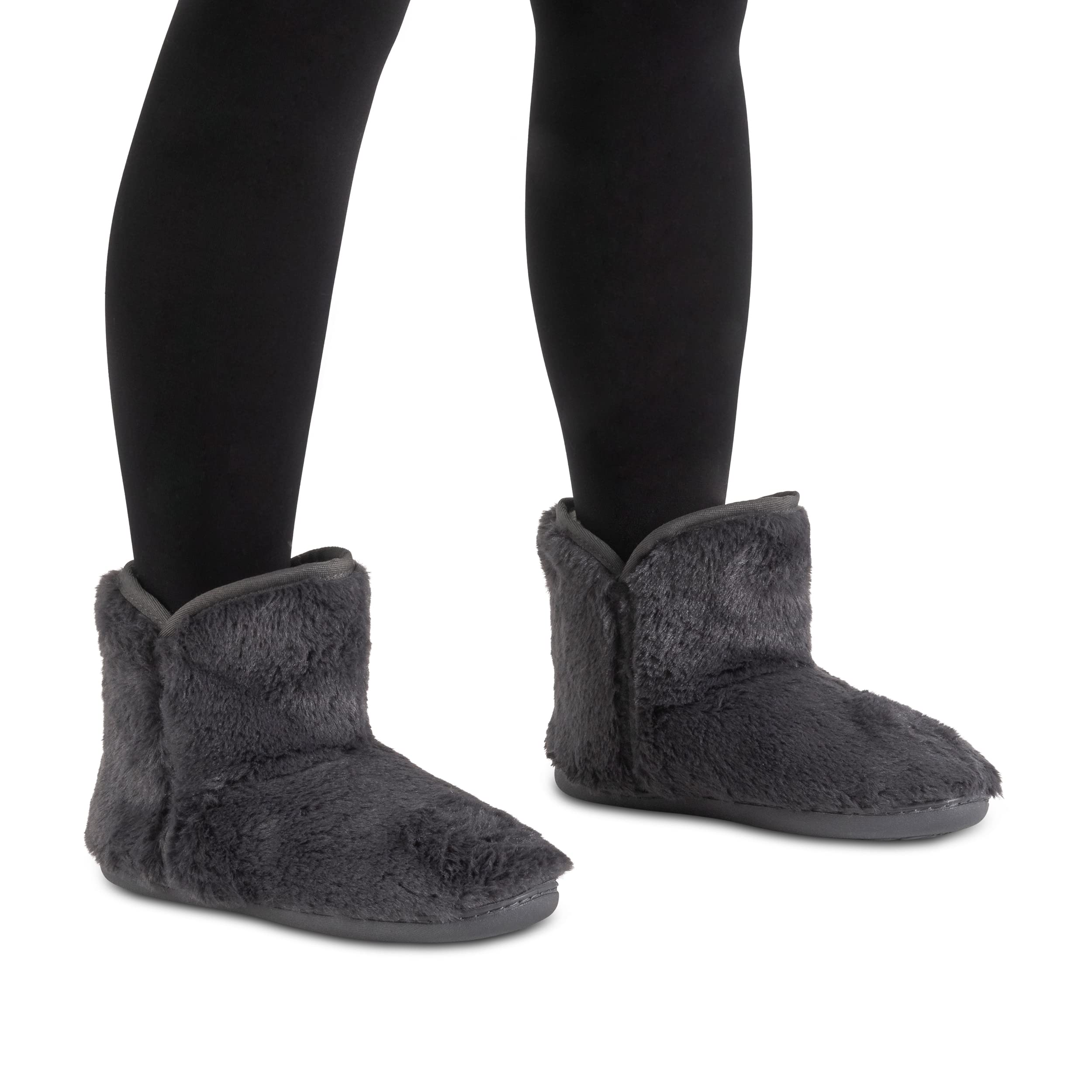 Polar Womens Memory Foam Indoor Faux Fur Fleece Bootie Rubber Sole Comfort Outdoor Anti Slip Durable Slippers - Black Fur - AYC0863 - EU39/UK6