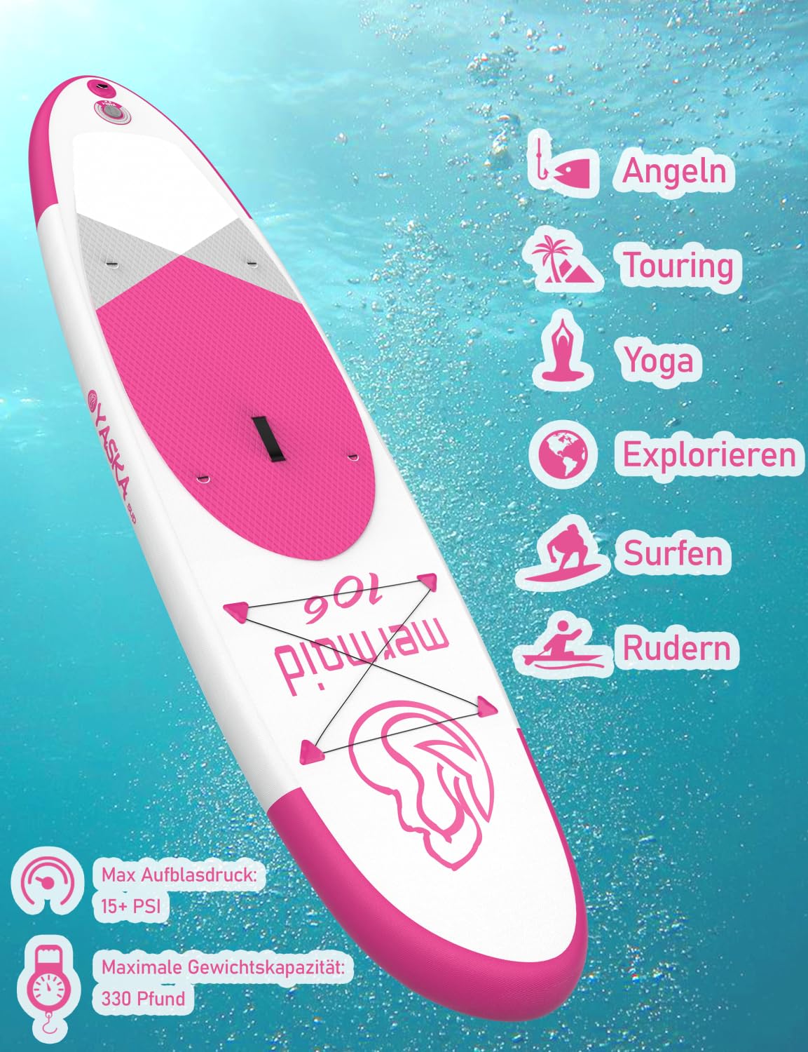 YASKA Stand Up Paddling Board Aufblasbar - Sup Board 200kg mit Zubehör,Getrankehalter,Standup Paddle Board für 2 Personen Familie
