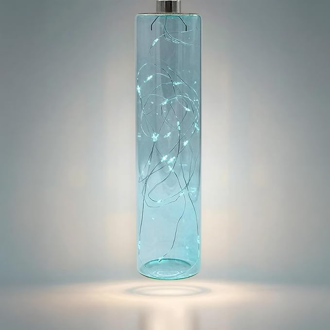 Spetebo Spetebo LED glazen hanglamp petrol blauw met timer - 24 x 6 cm - decoratieve hanglamp werkt op batterijen, warm wit verlicht - decoratieve lamp sfeerlicht hanglamp glazen lamp binnenlamp draadloos