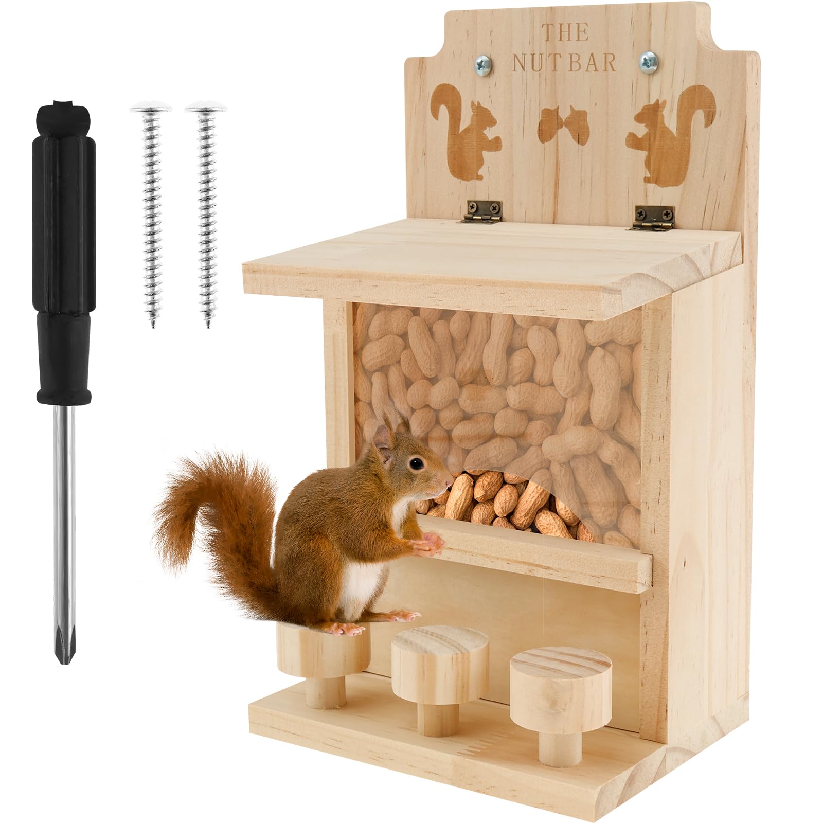 Wooden Squirrel Feeder for Outside, Large Squirrel Picnic Table Feeder, Cute Squirrel House, Decorative Squirrel House for Corn Peanuts