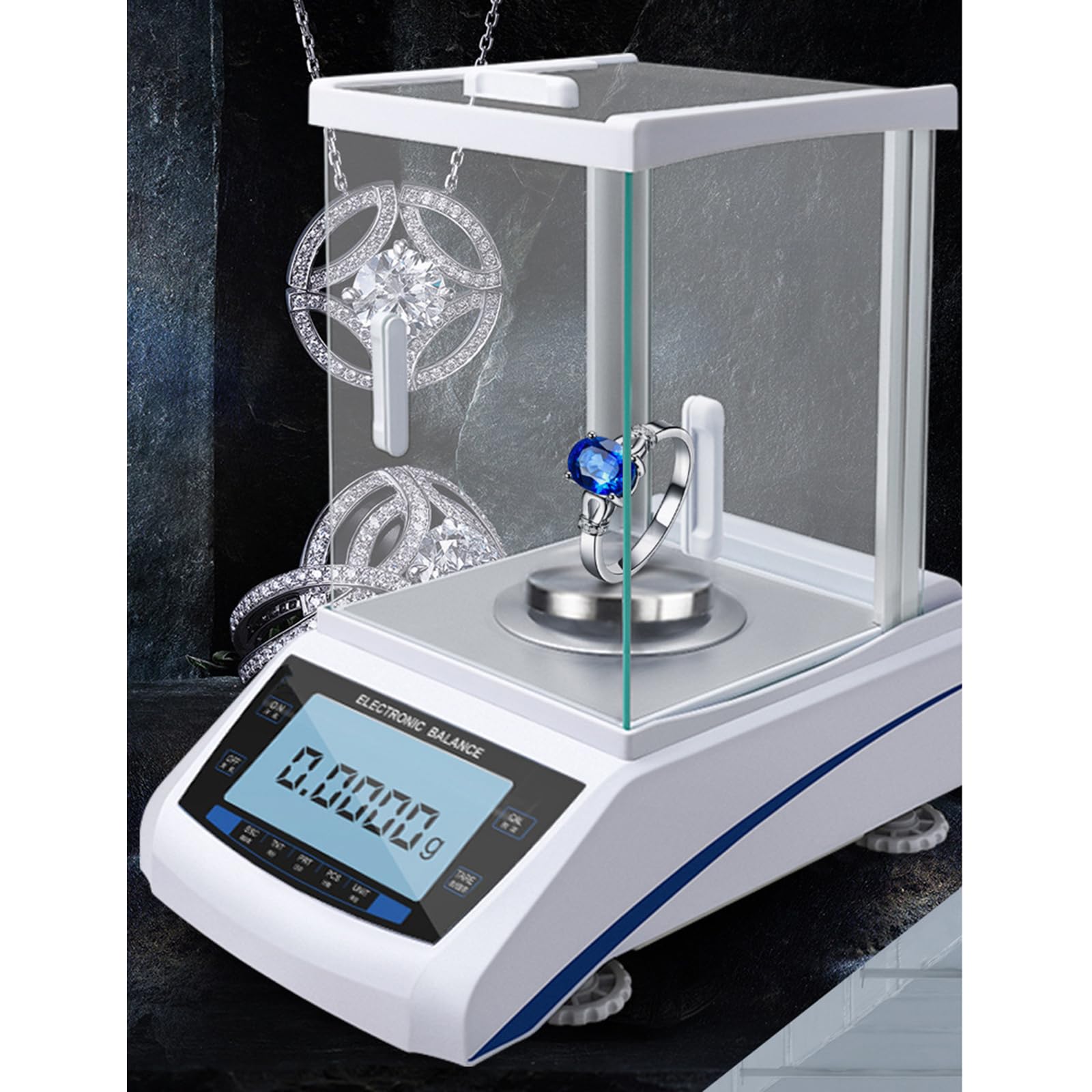 Analysenwaage, Präzisionslaborwaage 0,1 mg, LCD-Display, Kalibriergewicht, Windschutz, RS232, für Schule und Teileprüfung, Größe: 220 g/0,1 mg