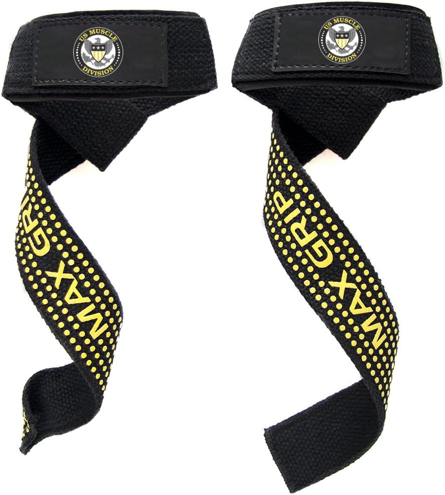 Weight Lifting Straps with Neoprene Wrist Support Padding - Double Stitched Industrial Strength + MAX Grip Sticky Pads - Gym Wraps for Bodybuilding, Weight Lifting + Gym Guarantee