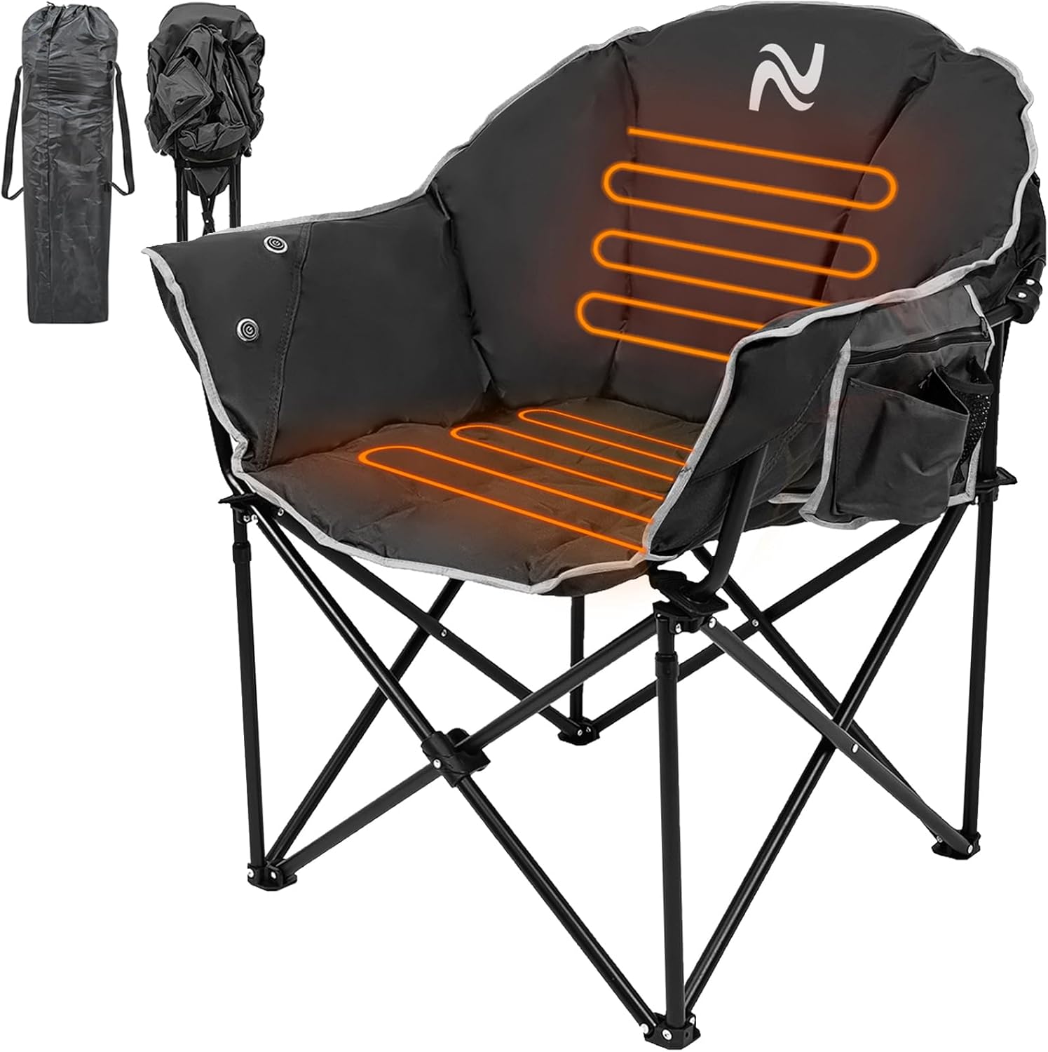 ABORON Oversized Camping Chair, Outdoor Chairs with Side Pocket, Heavy Duty Outside Couch, Folding Cotton Padded Chair Seat for Sports, Patio