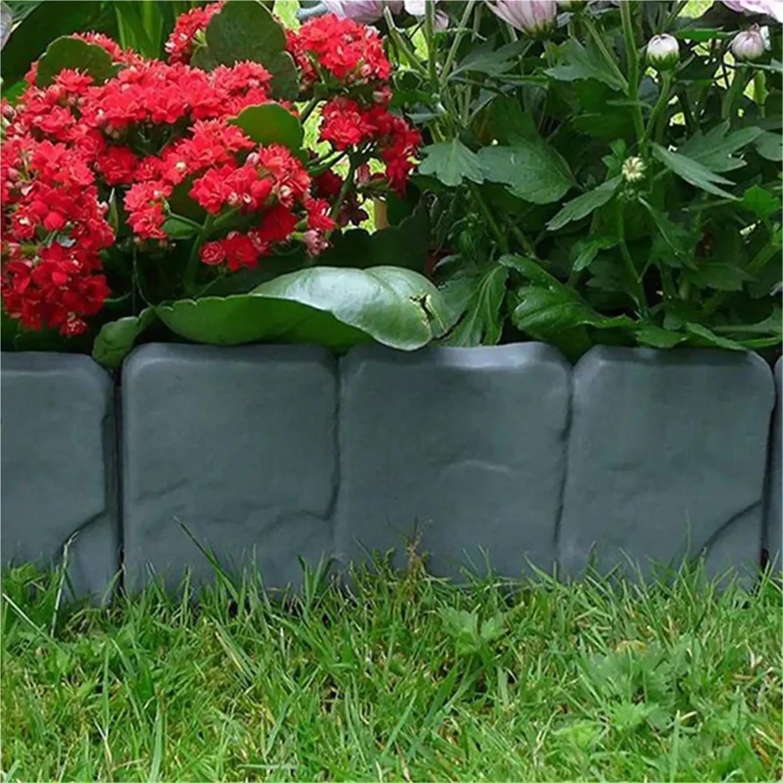 Rasenkante 5 Stück Gartenzaun Steinimitat Pflanzenstützpfahl Außeneinfassung Dekorative Grenze DIY Rasen Yard Landschaft