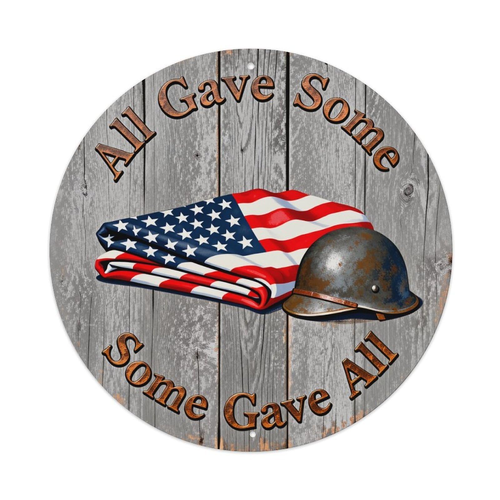 American Flag And Helmet Round Tin Sign Vintage Metal Poster, Home Bar Garage Man Cave Cafe Indoor & Outdoor Wall Decoration 8x8Inches